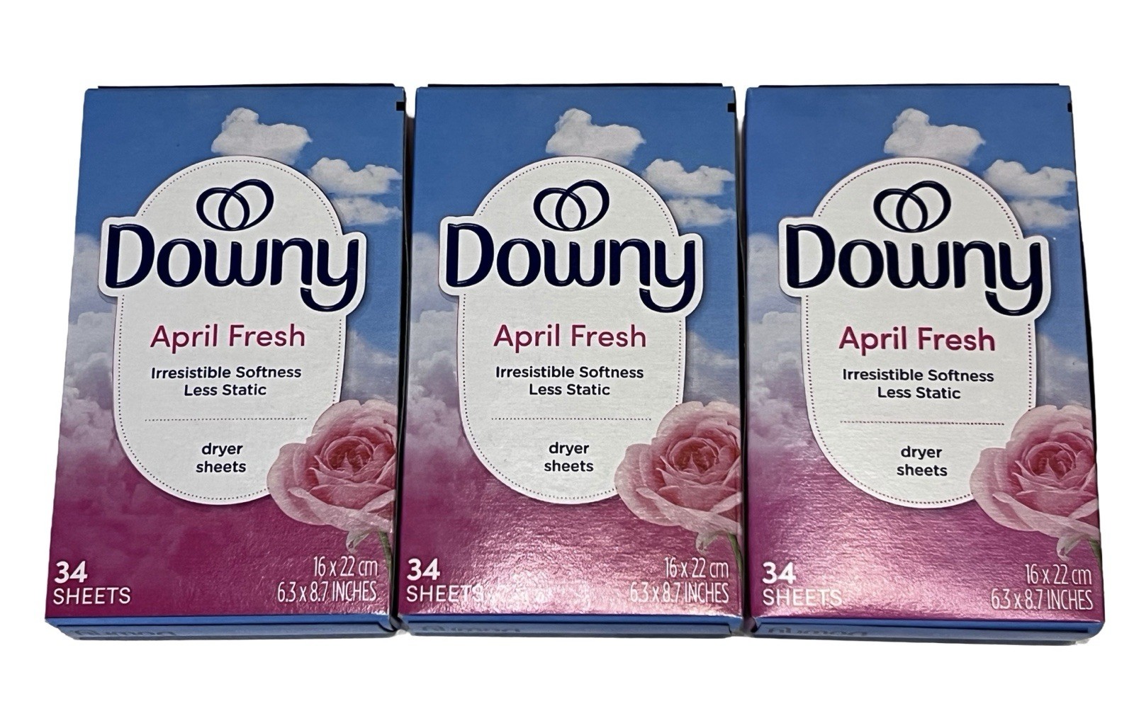 Downy April Fresh Dryer Sheets for Fabric, Less Static, 34 Sheets, 3 Pack