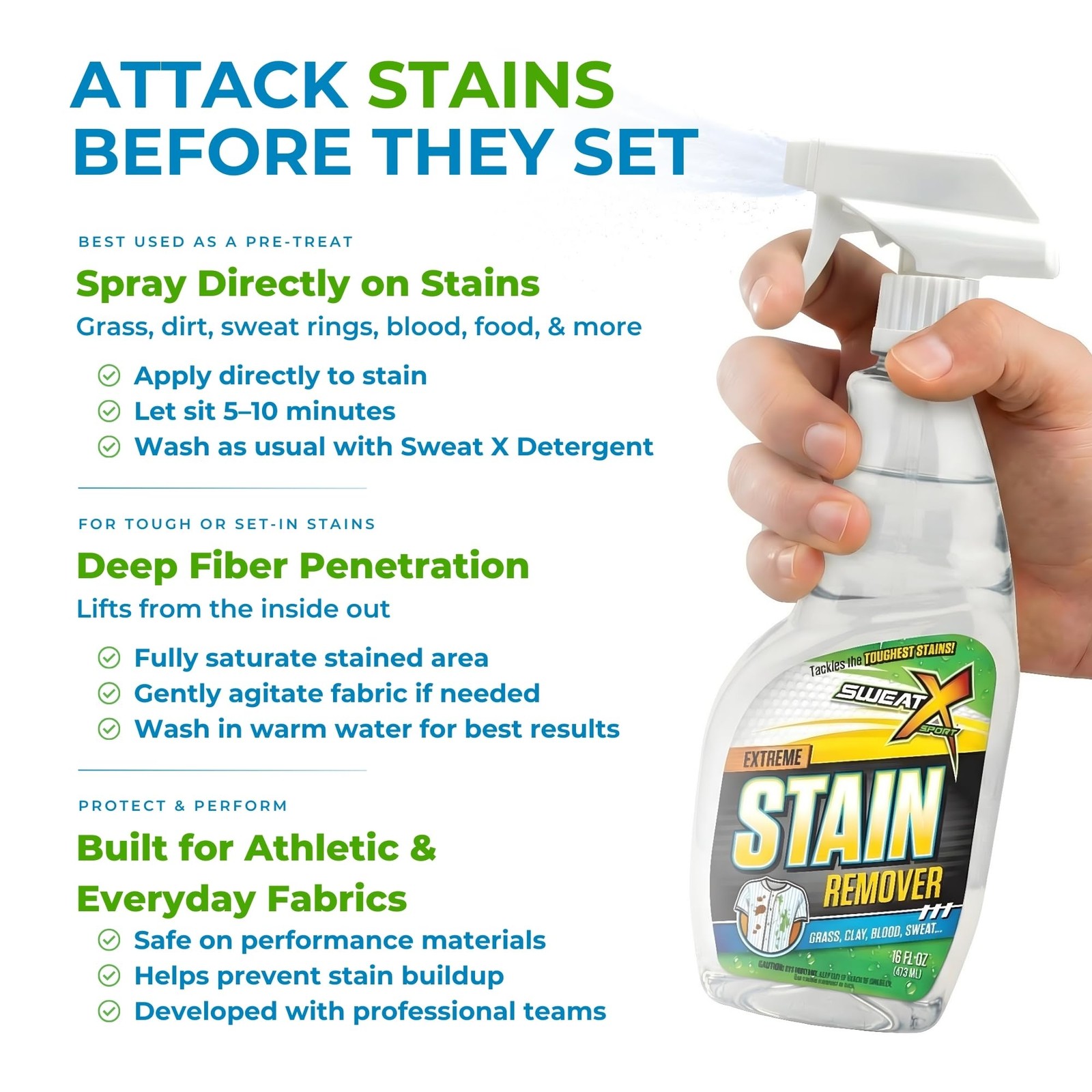 SWEAT X Extreme Stain Spray for Clothes – Professional Laundry Stain Spray fo…