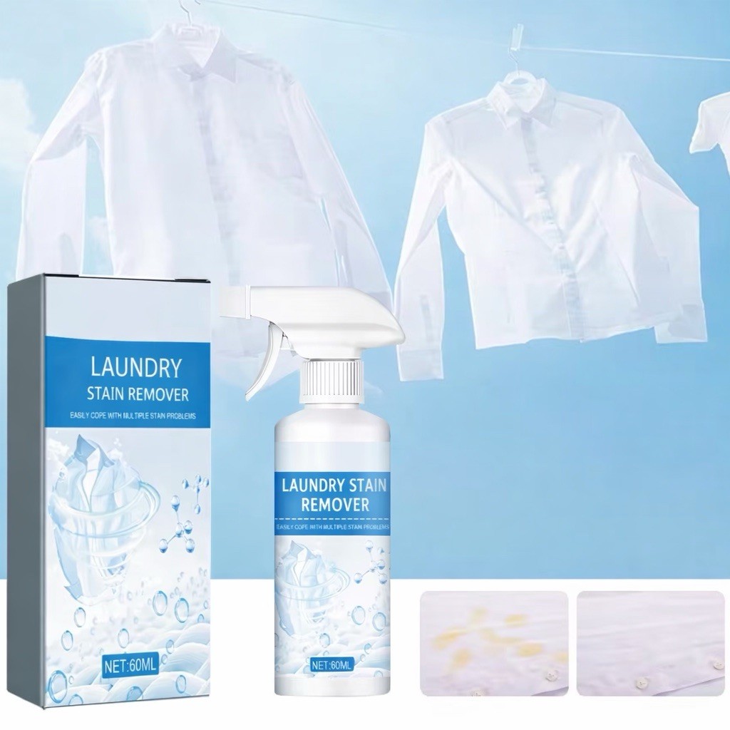 Laundry Stain Remover Spray 2x 60ml Bottles Strong Fabric Cleaner Oil Stains