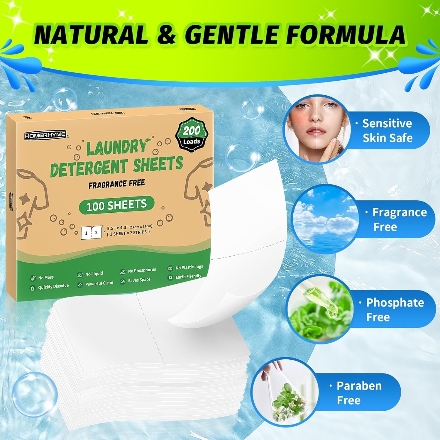 Laundry Detergent Sheets – 200 Loads (100 Sheets) Fragrance Free –