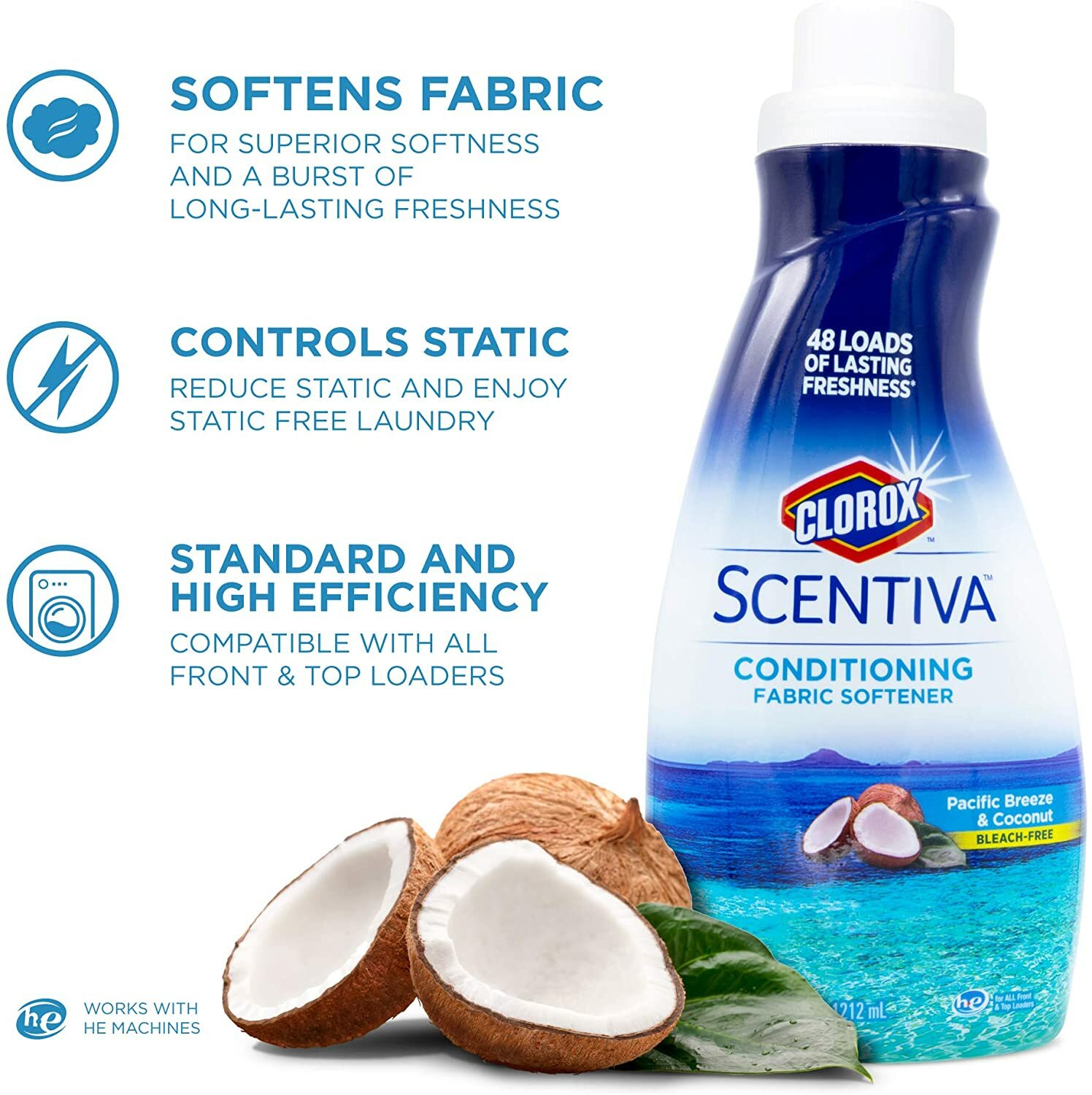 Clorox Scentiva Conditioning Fabric Softener Pacific Breeze & Coconut 48 Loads