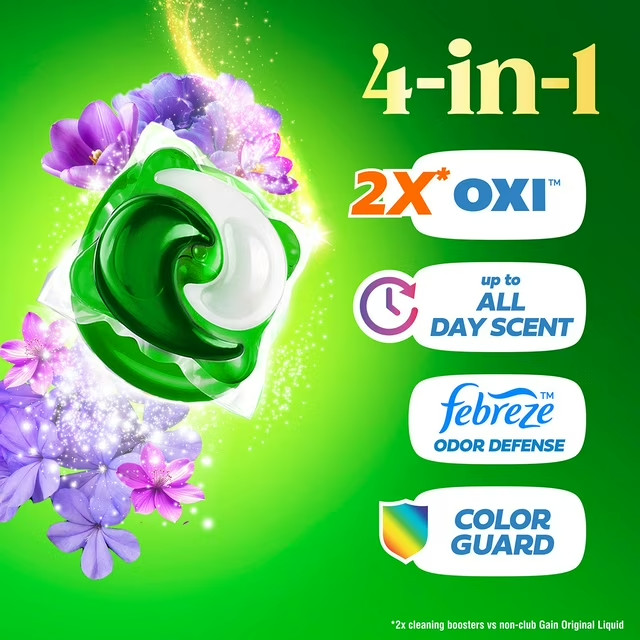(2PACK) Gain Flings 4 in 1 Laundry Detergent Pacs, Moonlight Breeze, 152 ct