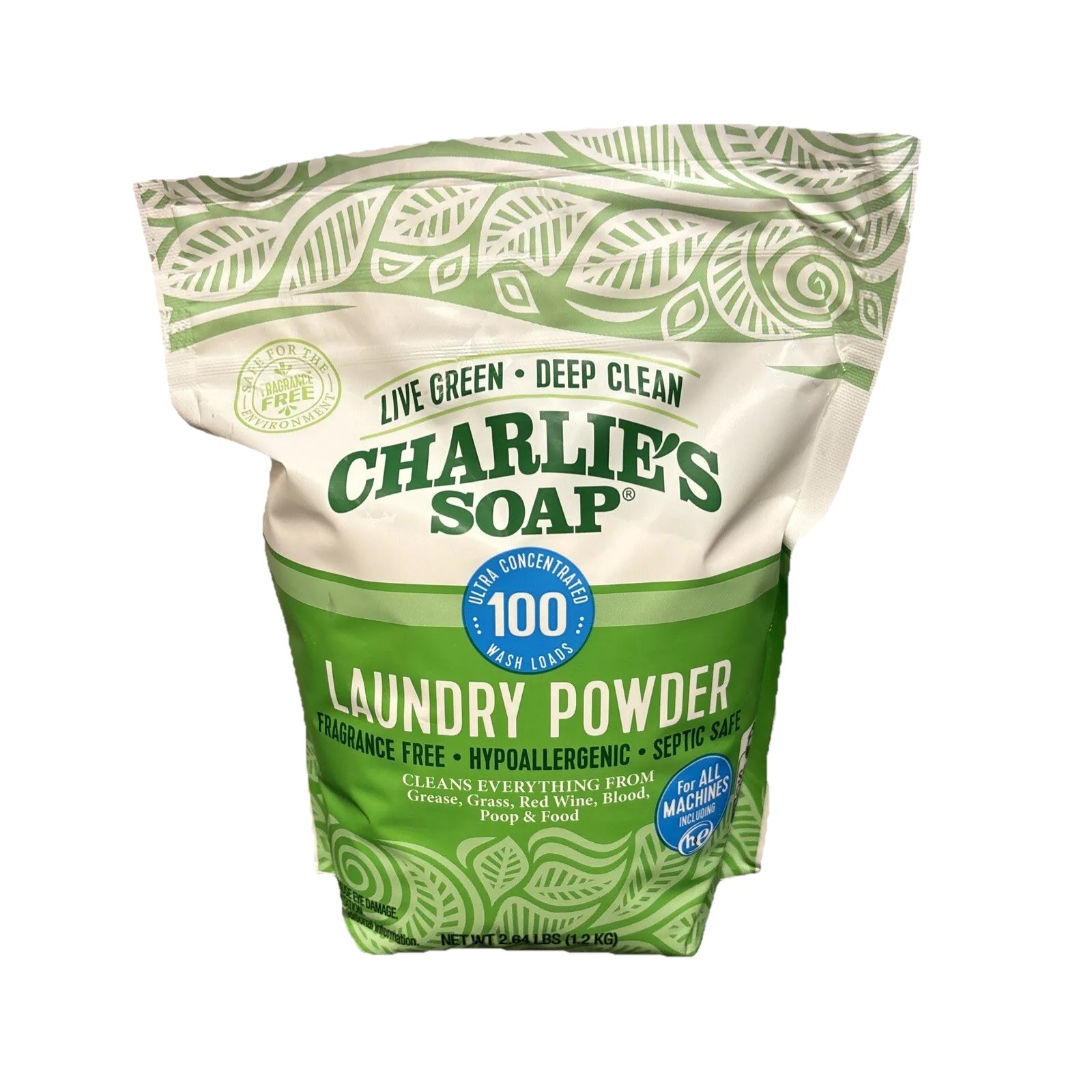 Charlie’s Soap Laundry Powder 100 Loads (1 Pack) Fragrance Free Hypoallergenic