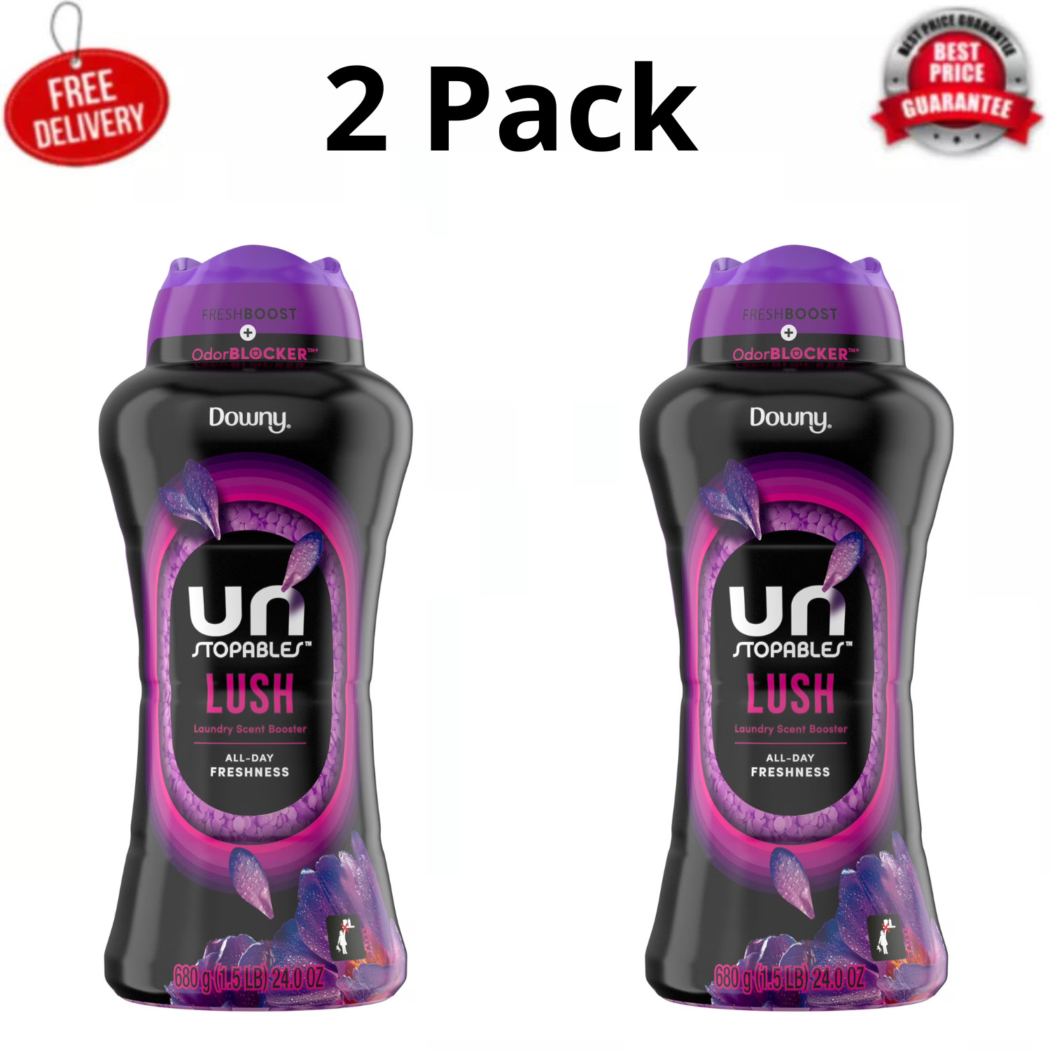 Downy Unstopables Lush In-Wash Scent Booster Laundry Beads 24 oz, 2 Pack