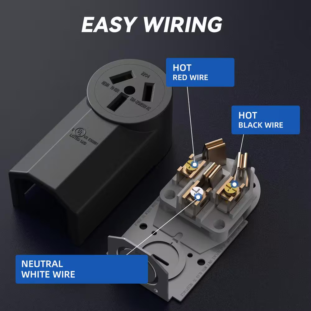 50 Amp 250V, NEMA 10-50R Surface Mount Power Outlet, Single Straight Blade Range
