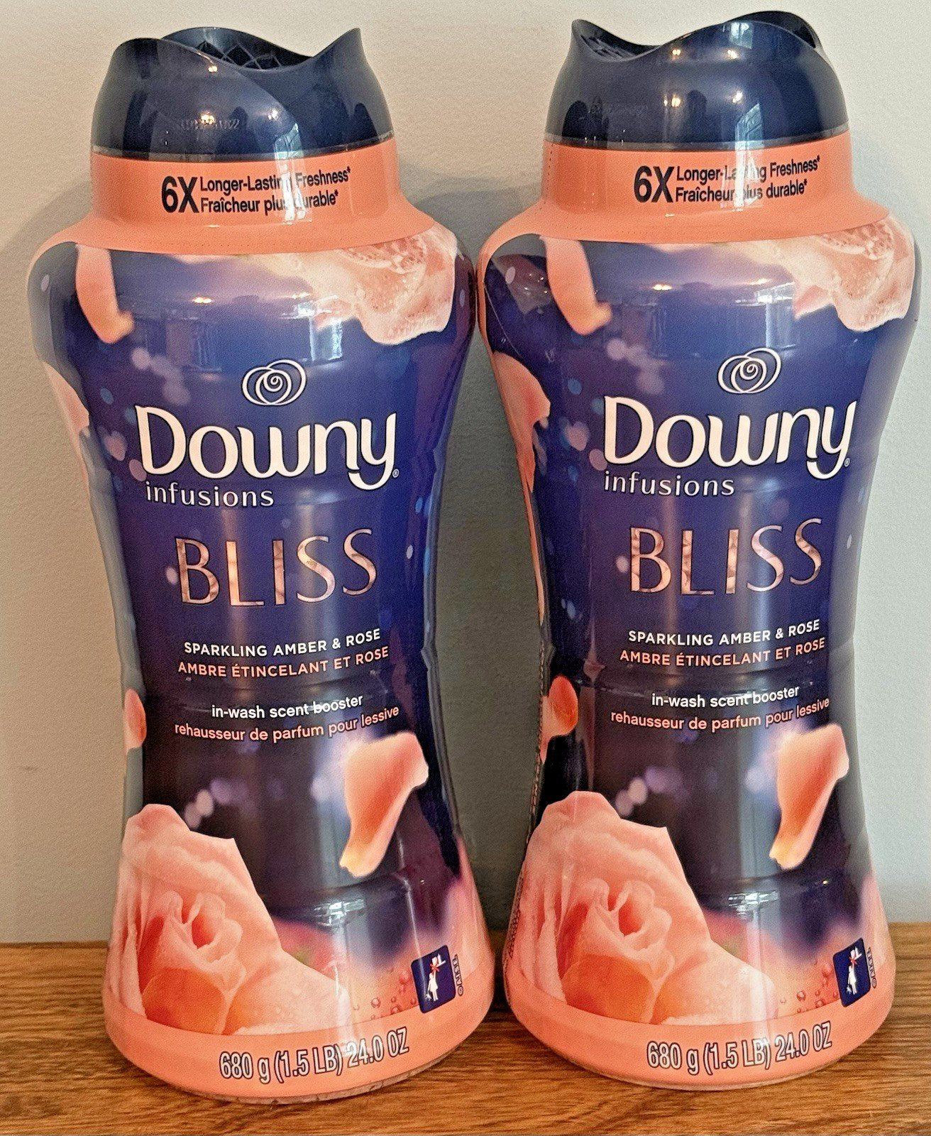 (2) Downy Infusions BLISS Sparkling Amber & Rose Scent-Booster Beads 24oz each
