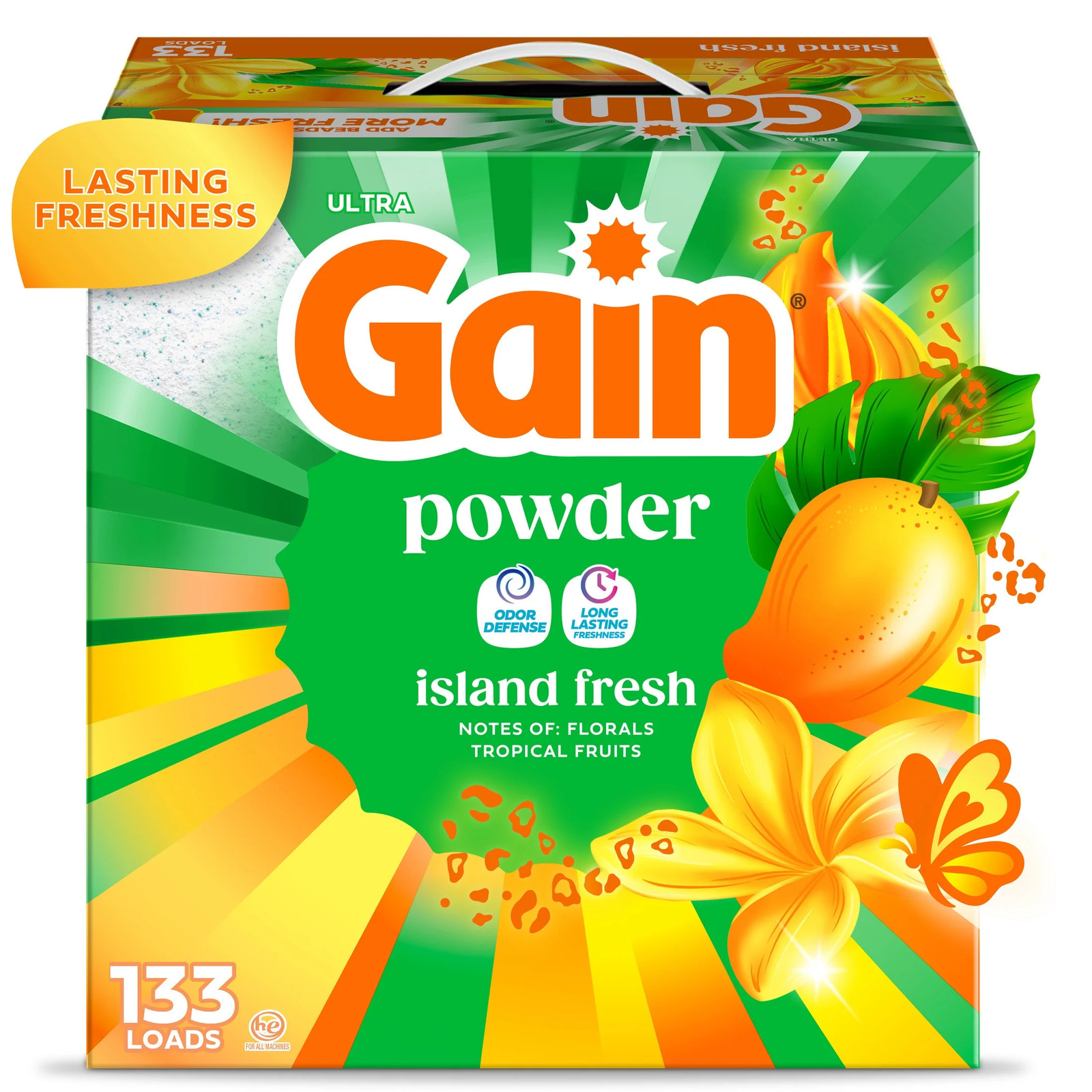 Powder Laundry Detergent, Island Fresh Scent, 123 Oz, 133 Loads