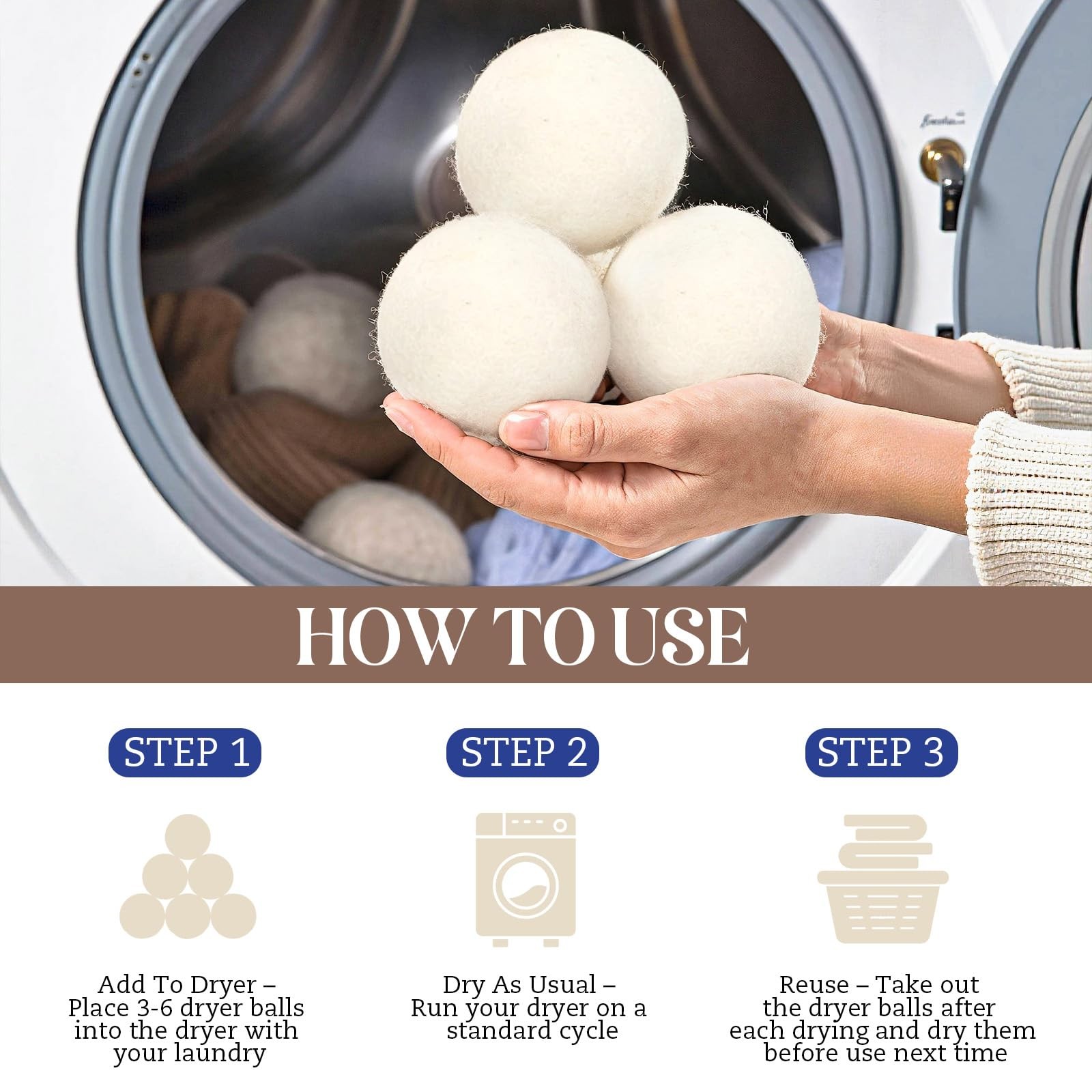 Wool Dryer Balls, New Zealand Dryer Balls Laundry Reusable Reduce Static Clin…