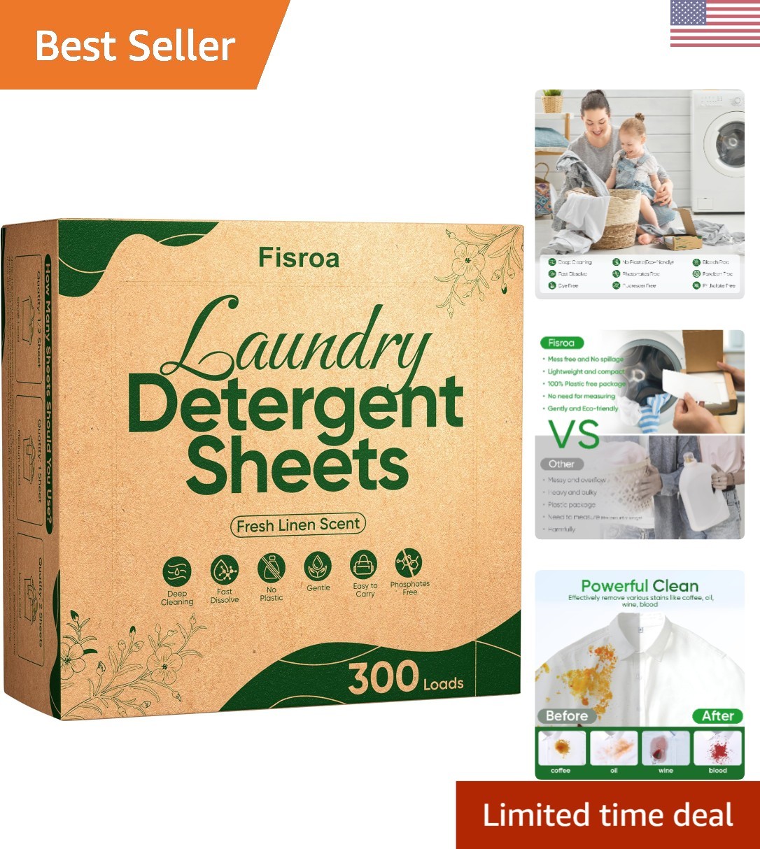Travel Laundry Detergent Sheets 300 Loads Eco-Friendly Washing Detergent Sheets