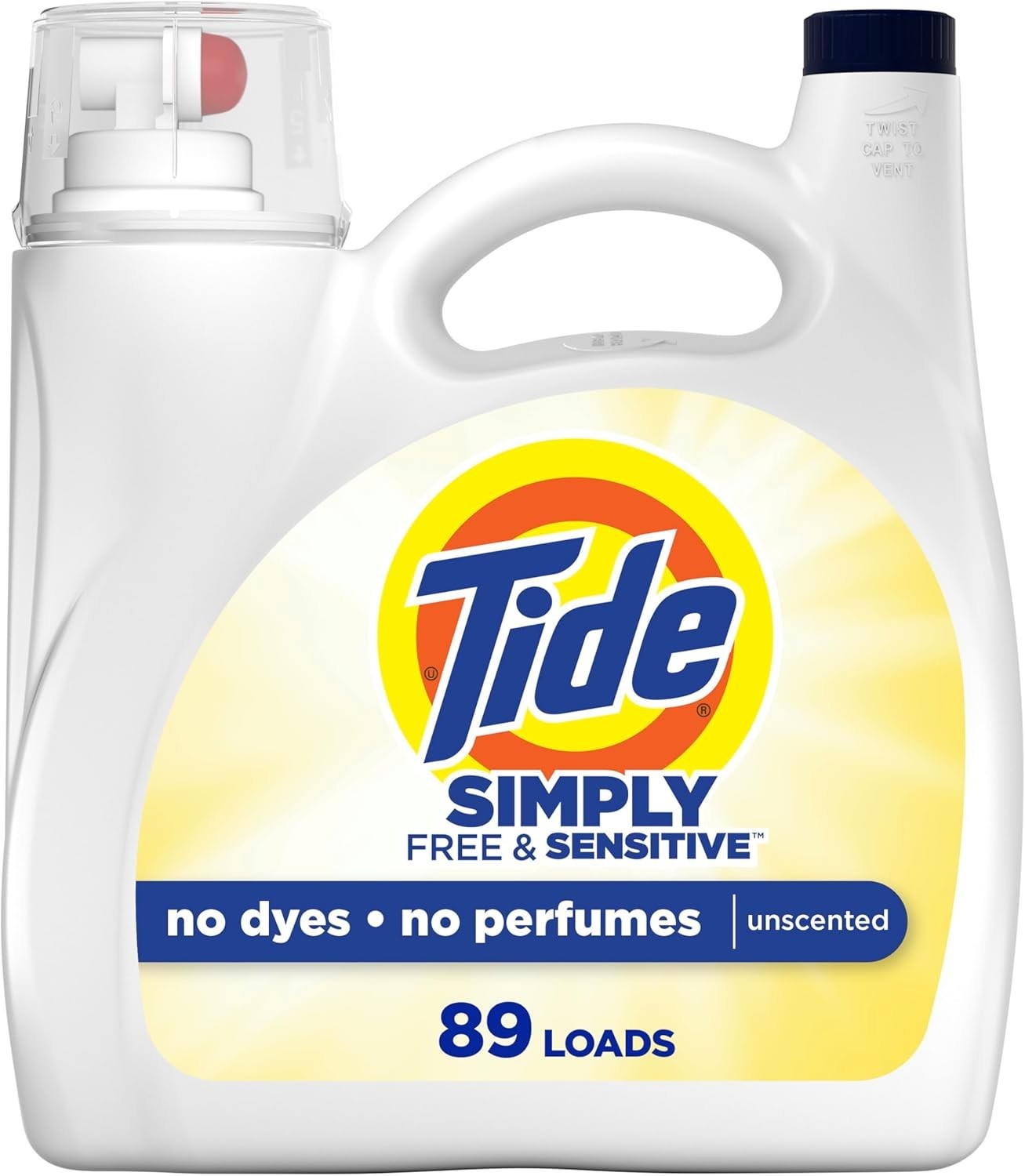 Tide Simply Liquid Laundry Detergent Free & Sensitive 117 Fl Oz 89 Loads No Dyes