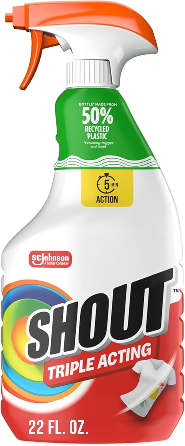 Shout Active Enzyme Laundry Stain Remover Spray, Triple-Action Prewash 22oz