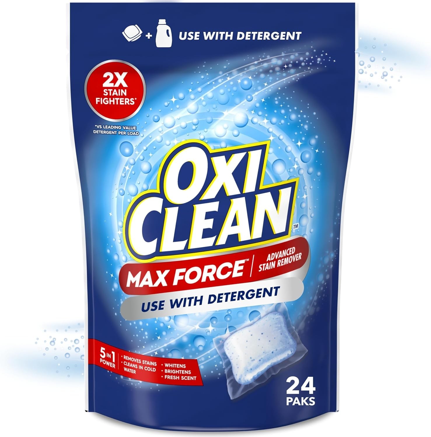 Max Force Advanced Stain Remover Power Paks, 24 Count | Use with Detergent, 2…
