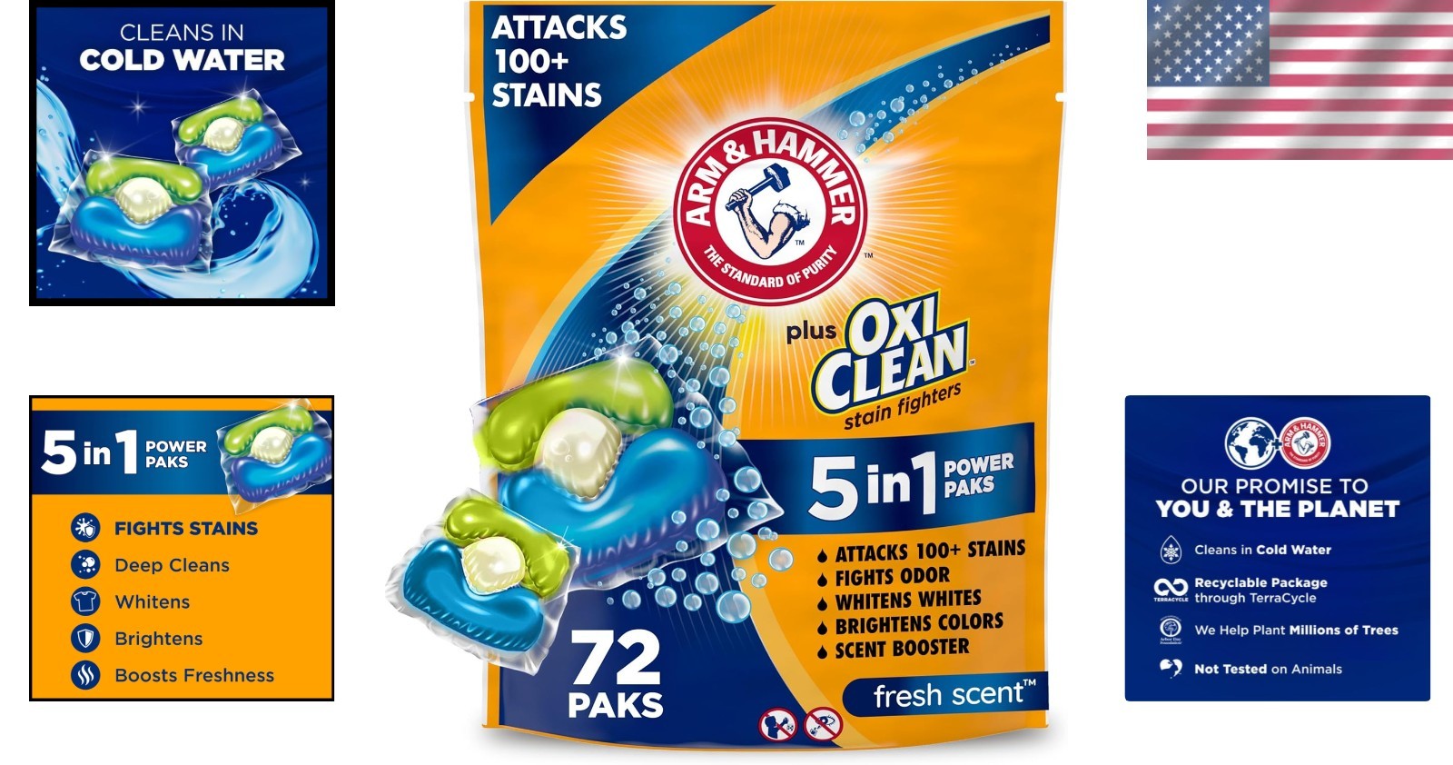 72 Count Plus OxiClean Stain Fighters – 5-in-1 Power Paks with Fresh Fragrance