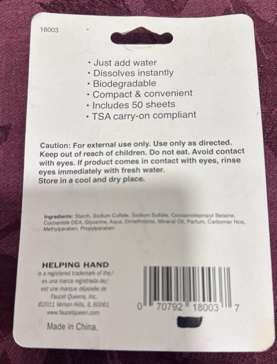 Helping Hand Laundry Soap / Detergent Travel Hygiene Sheets – 50ct. For Travel