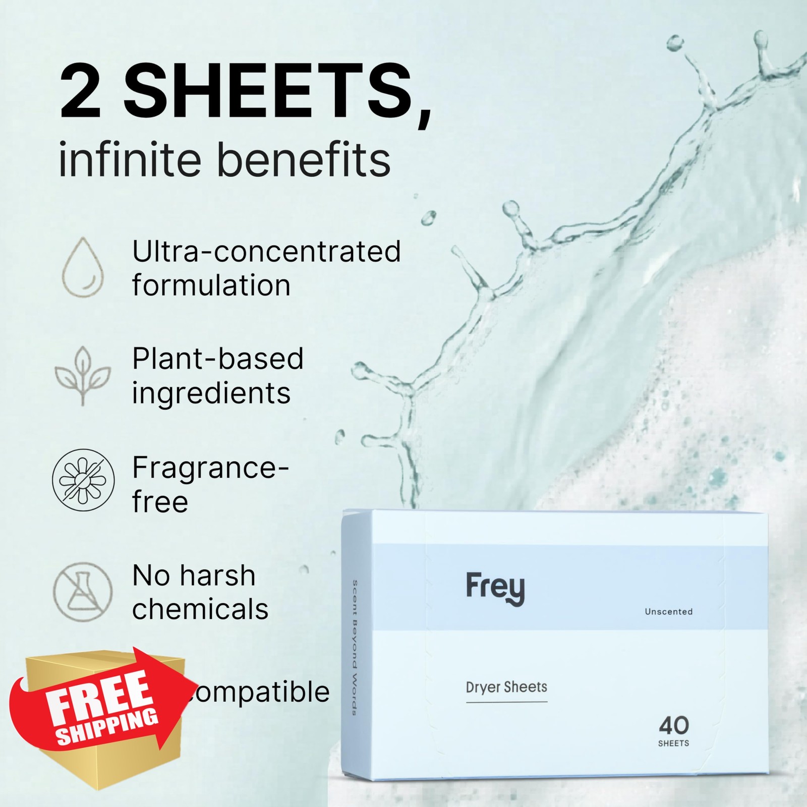 FREY Dryer Sheets Unscented 40 Count Fragrance Free