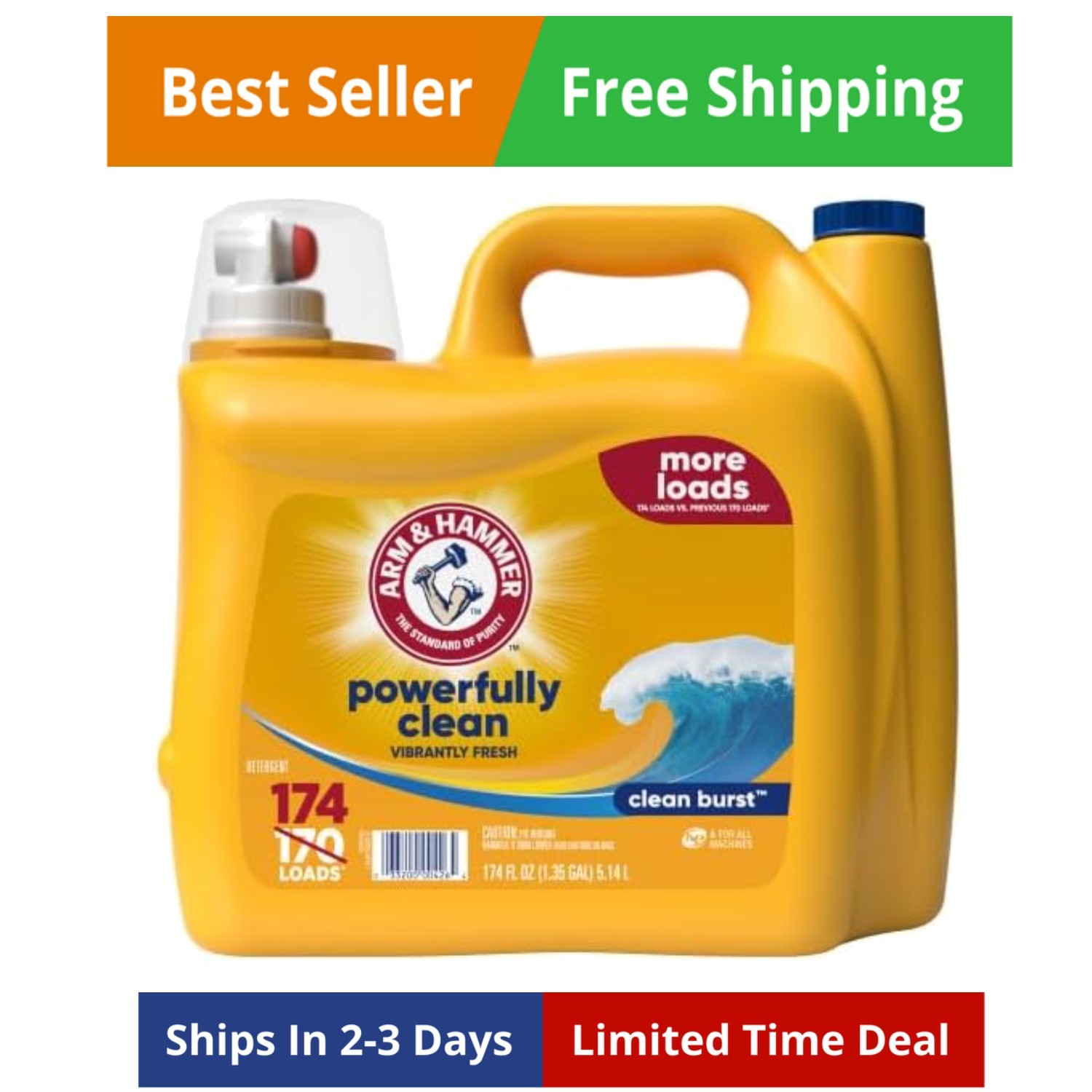 Arm & Hammer Clean Burst, 174 Loads Liquid Laundry Detergent, 174 Fl oz