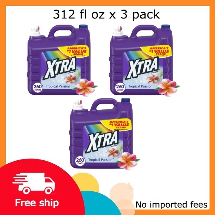 Xtra Tropical Passion, 260 Loads Liquid Laundry Detergent, 312 fl oz x 3 pack