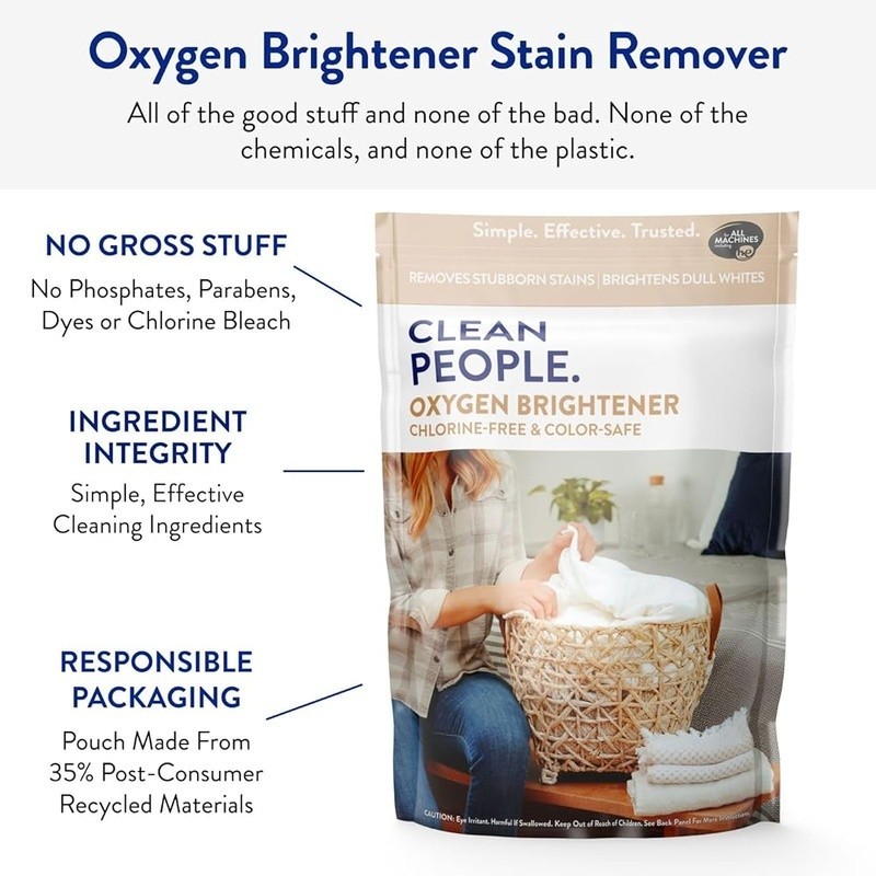 Chlorine Free Oxygen Brightener Stain Remover Safe All Fabrics Vegan Formula New