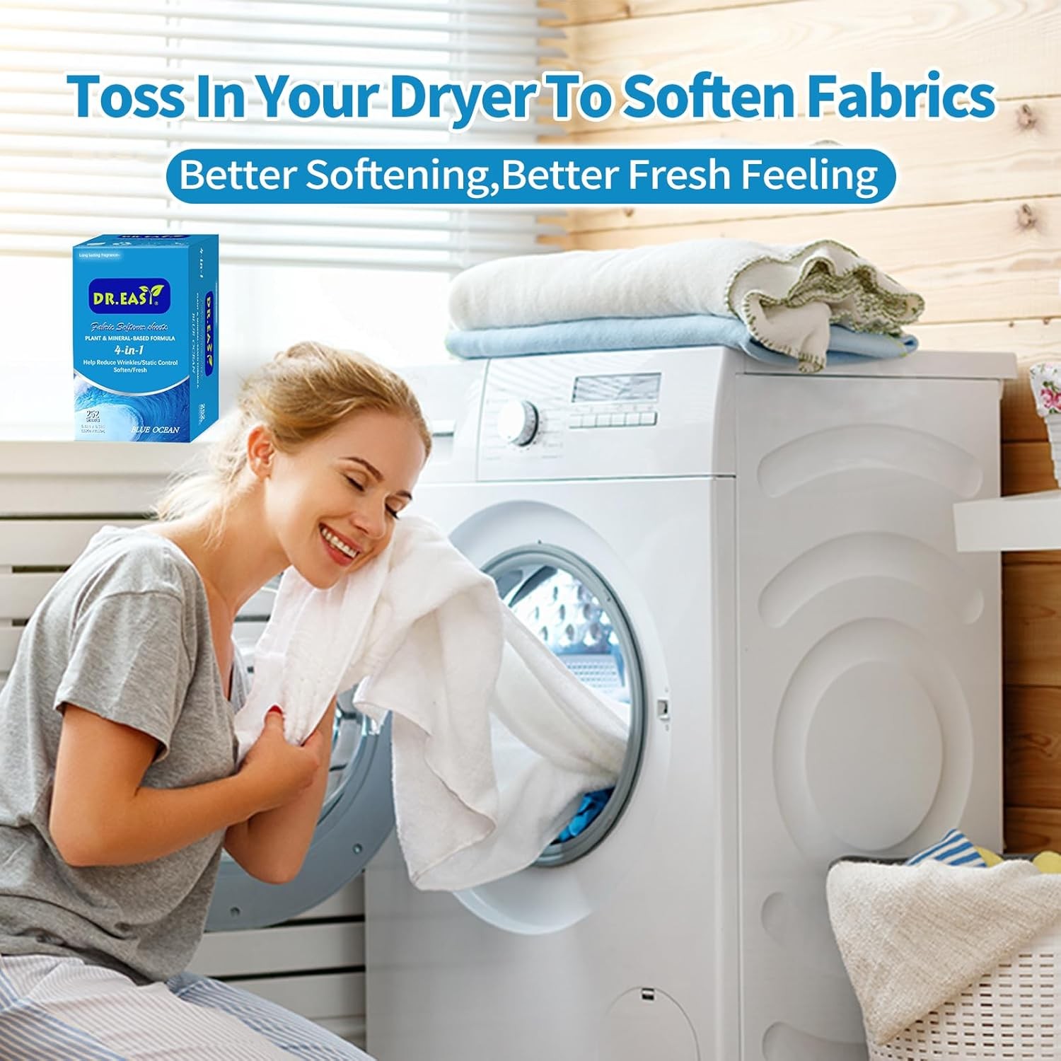 DR.EASY Dryer Sheets Plant Based Formula 252 Ct BLUE Ocean,Softener Sheets for L