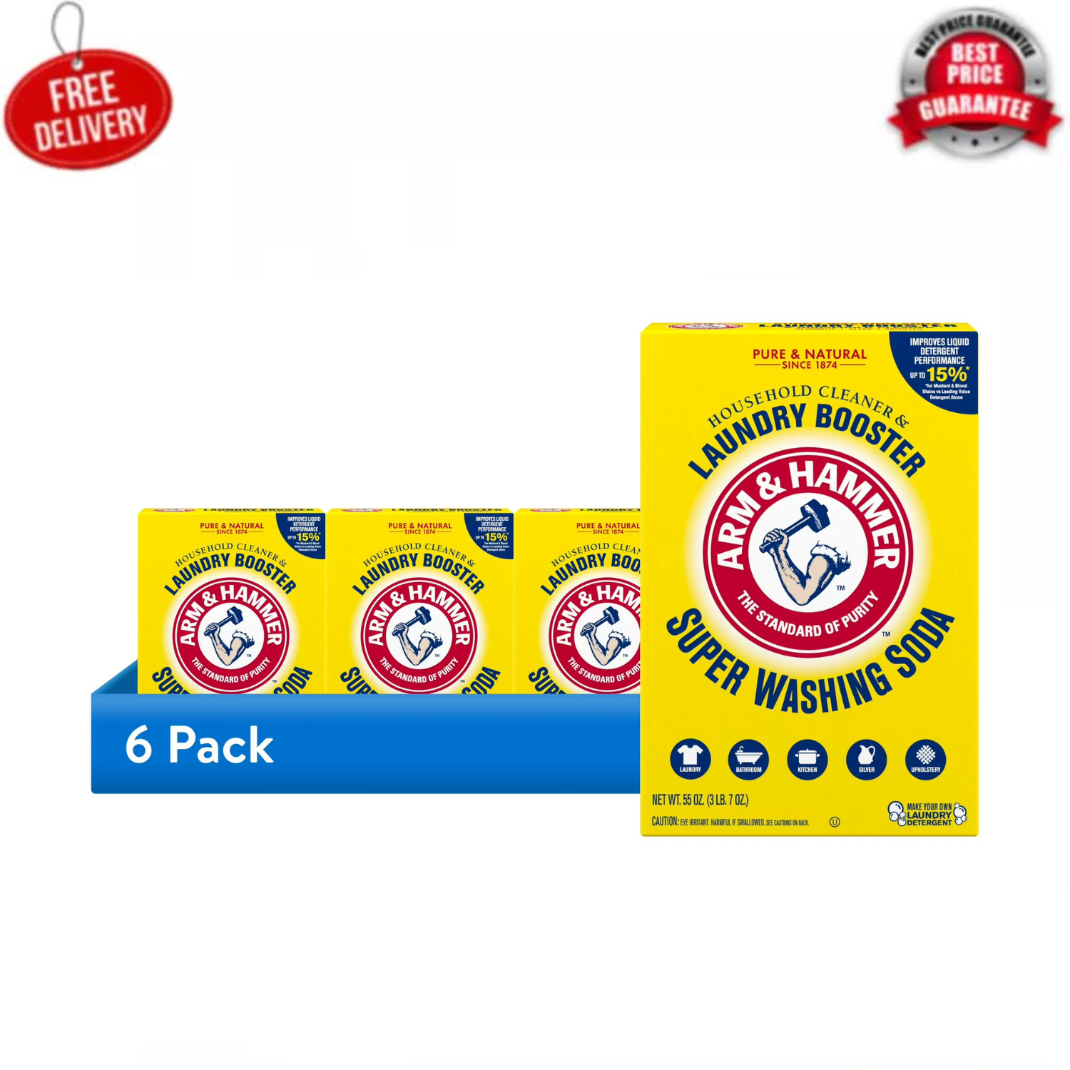 ARM & HAMMER Super Washing Soda Laundry Booster Household Cleaner 55 oz 6 Pack