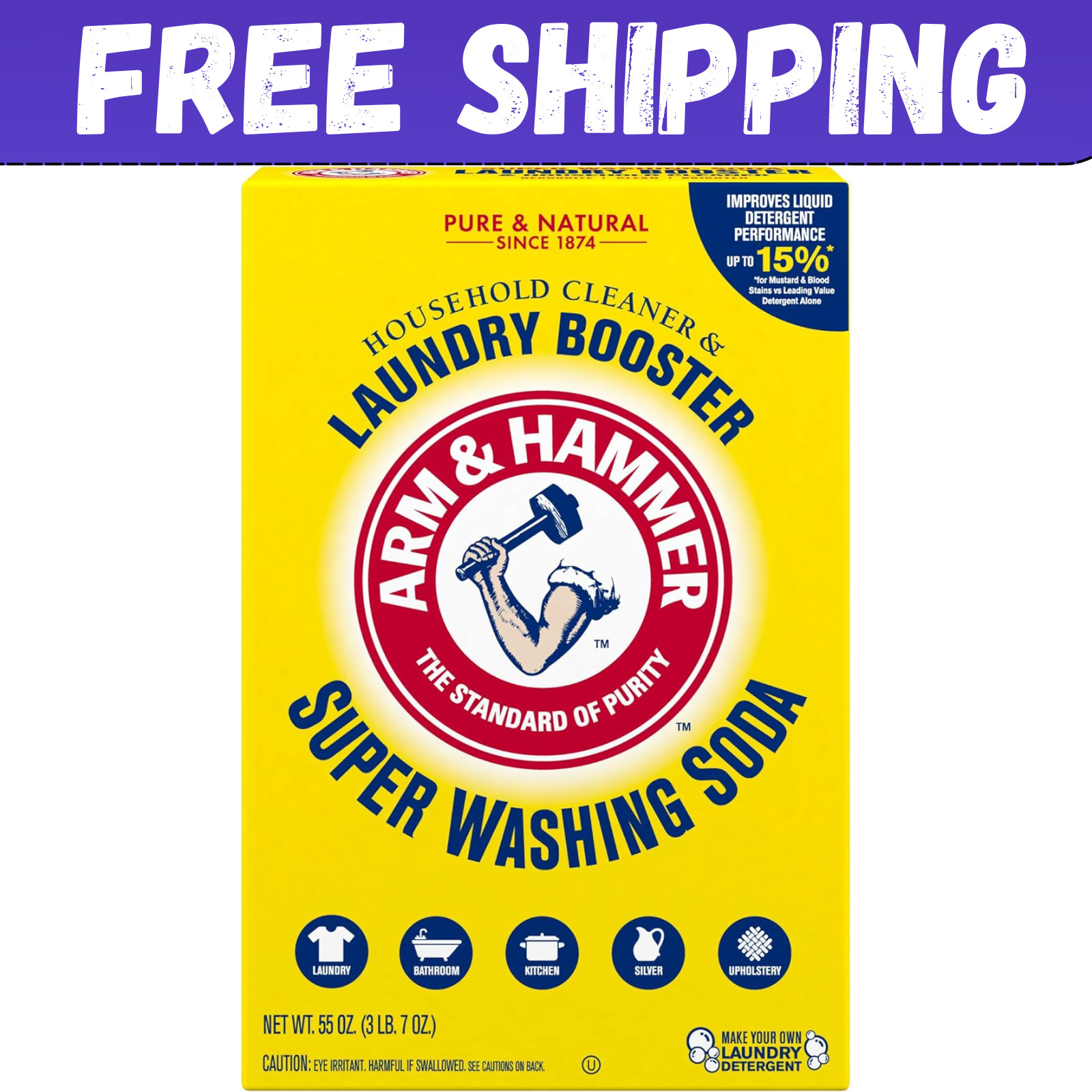 Arm & Hammer Super Washing Soda Detergent Booster & Household Cleaner, 55oz.