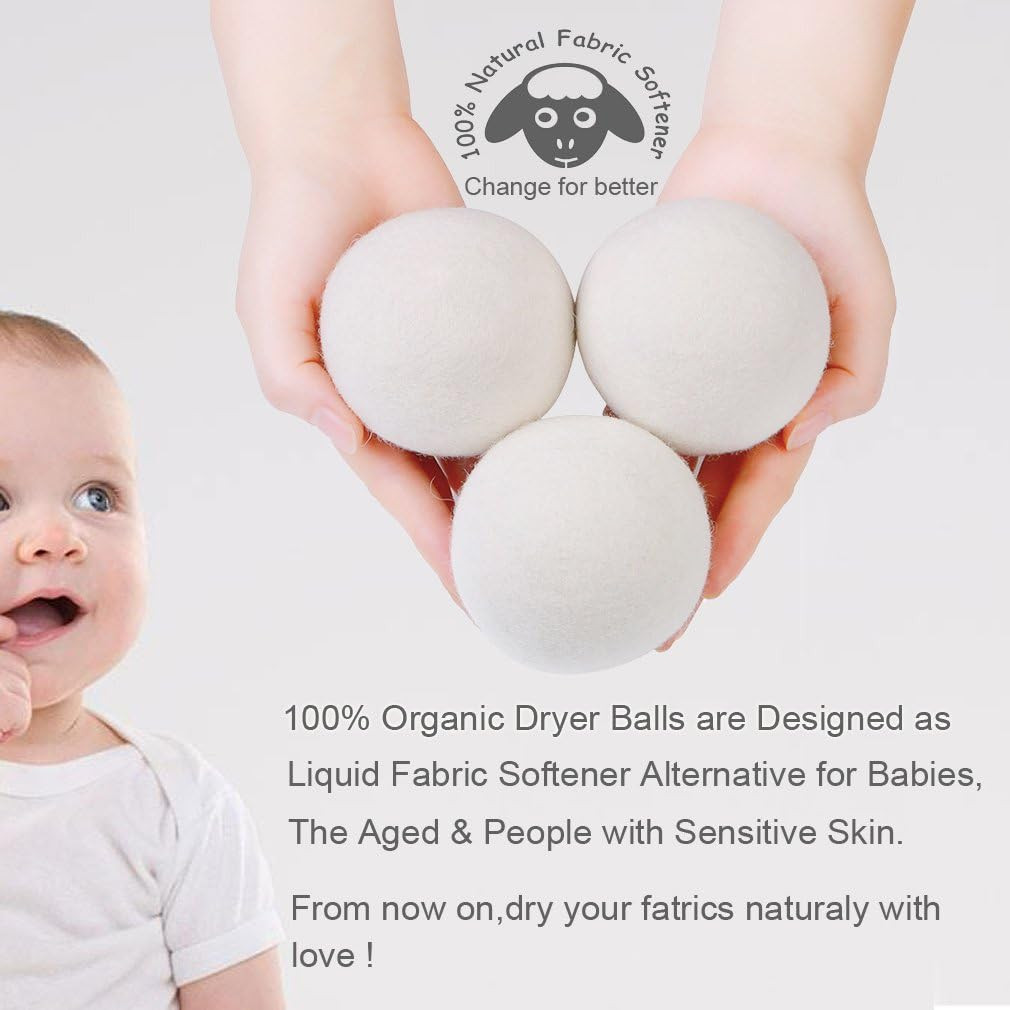 Wool Dryer Balls Organic XL 6-Pack, 100% New Zealand Wool Chemical Free Fabric S