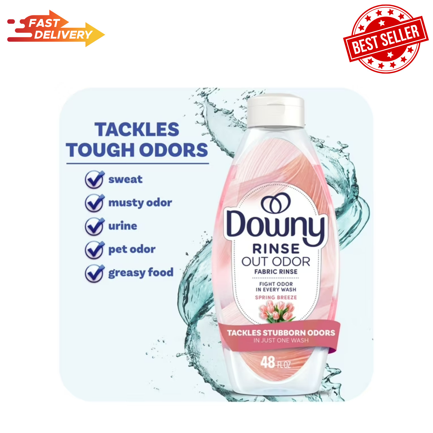 Downy Rinse Out Odor Laundry Rinse Spring Breeze Scent Tackles Odors 48oz