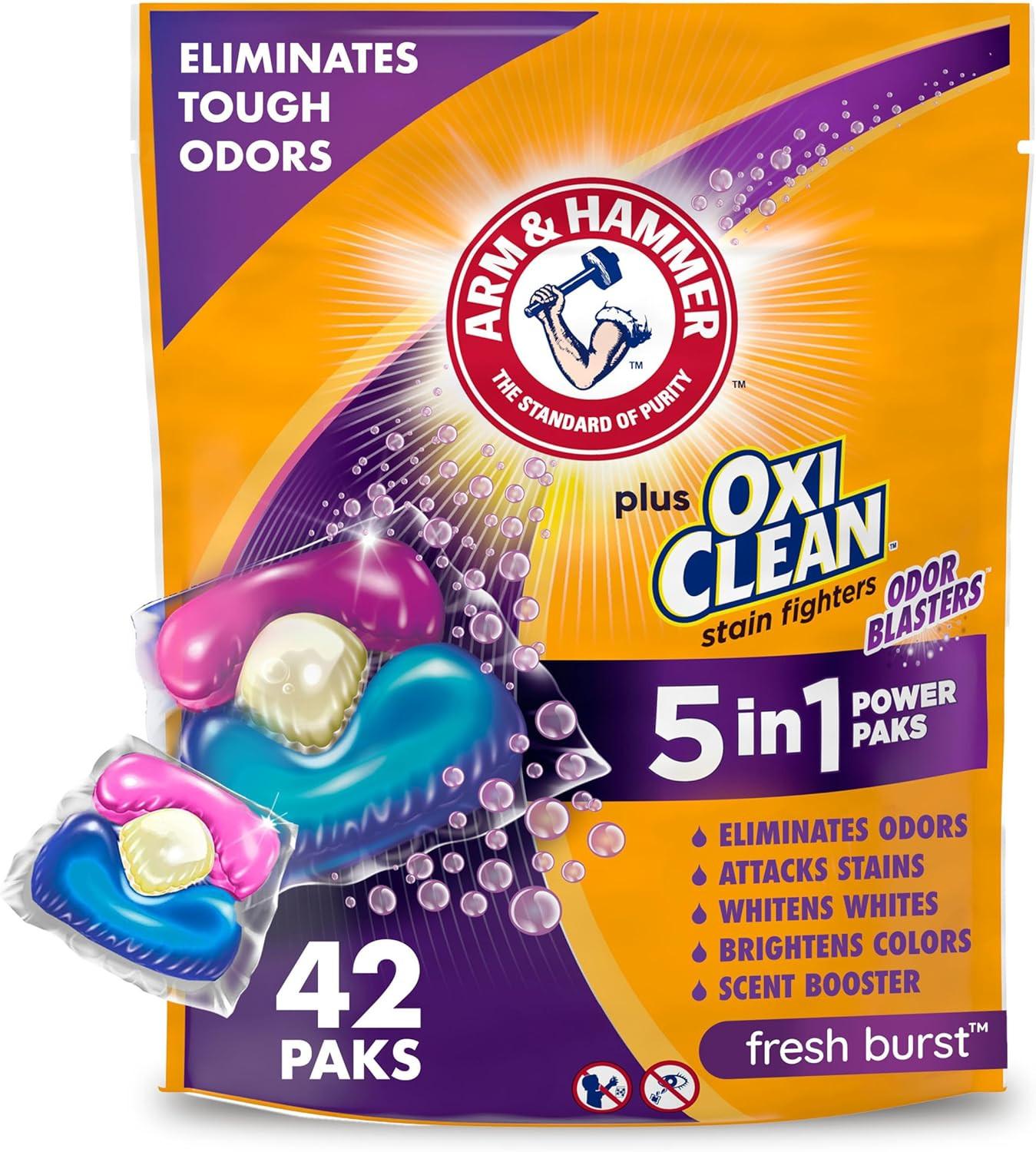 plus Oxiclean with Odor Blasters Laundry Detergent 5-IN-1 Power Paks, 42CT (Pack