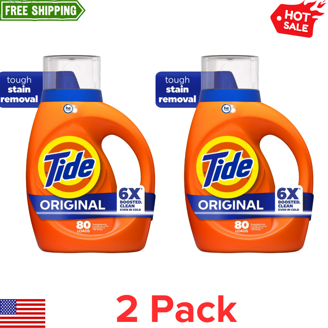 (2 Pack) Tide 6X Boosted Cleaning Power Liquid Detergent Original 80 Loads