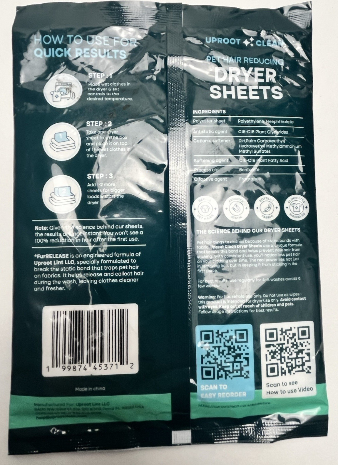 7-packs of 10 Uproot Clean Pet Hair Reducing Dryer Sheets Reduces Static Fresh