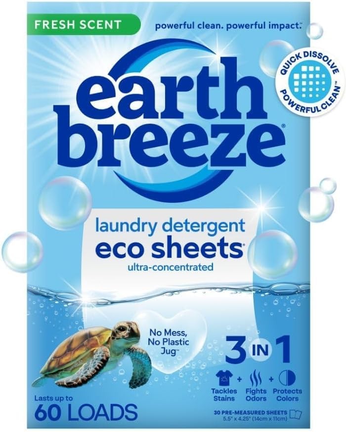 Earth Breeze Laundry Detergent Sheets Fresh Scent – 60 Loads Eco Liquidless Soap