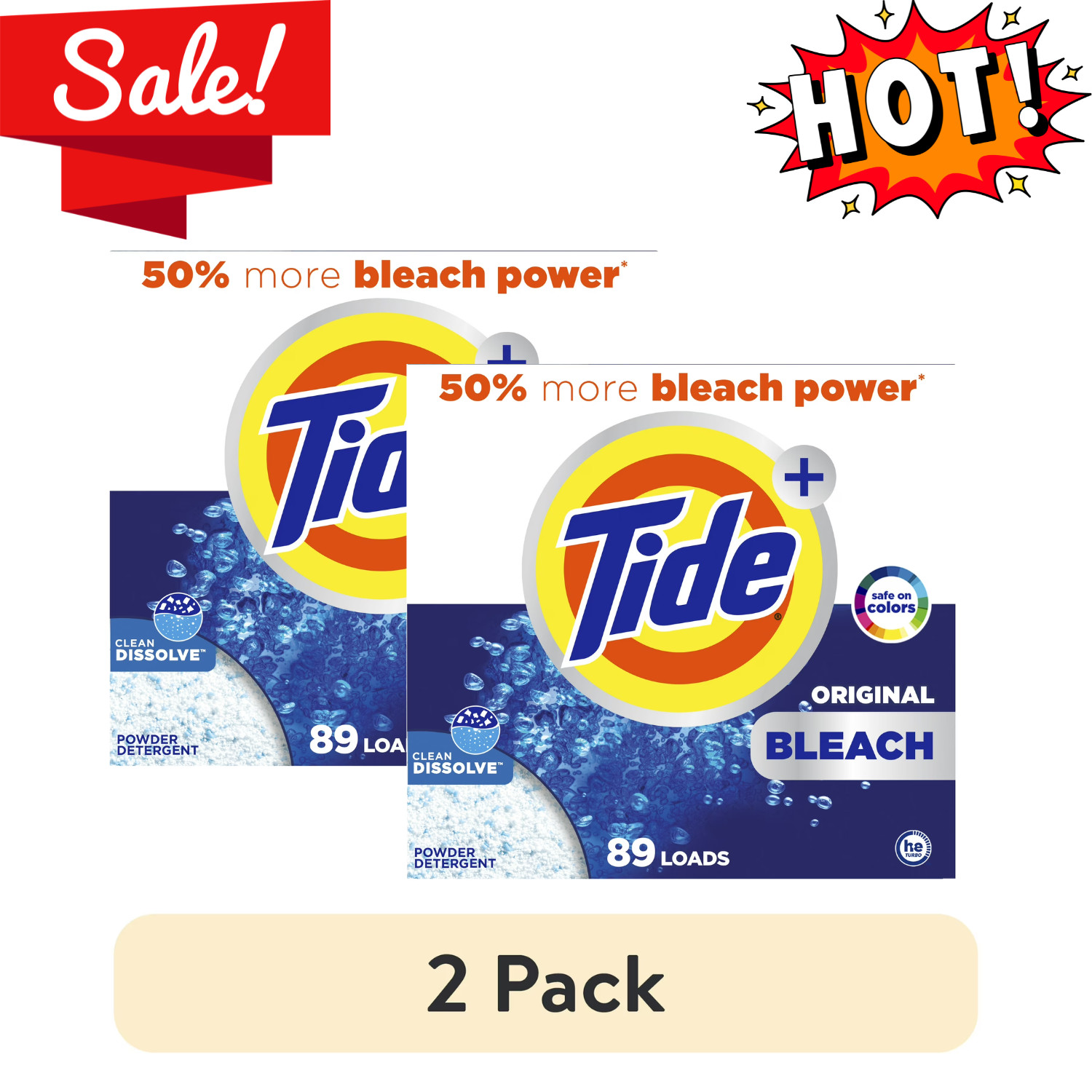 2 Pack Tide Powder Laundry Detergent with Bleach Original Scent 129 oz 89 Load