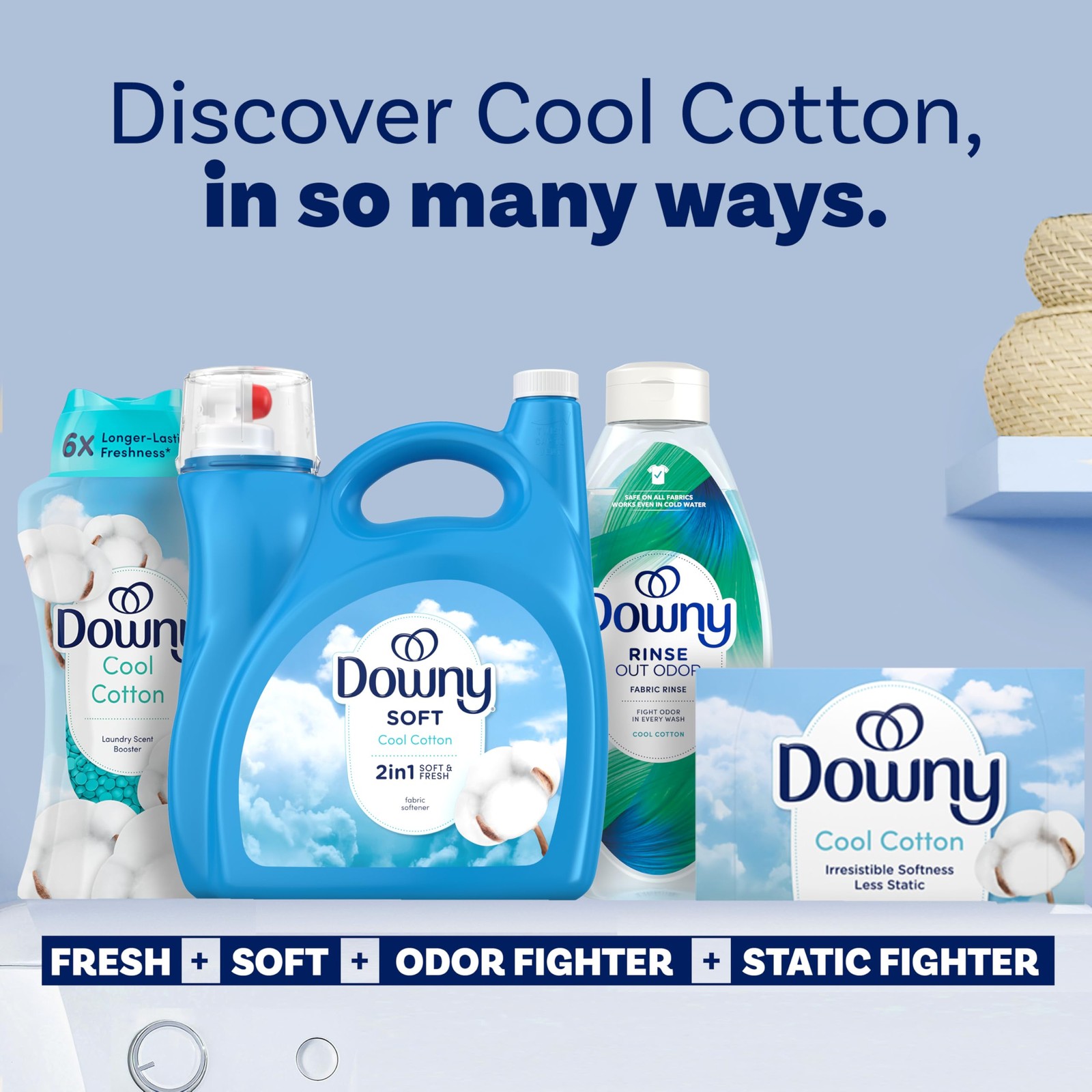 Downy Soft, 2 in 1 Soft and Fresh Liquid Fabric Softener, Cool Cotton, 140 fl…