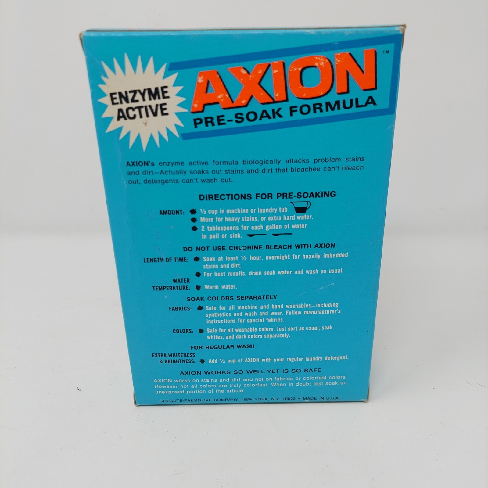 Axion Vintage Colgate Palmolive Pre Soak Laundry Detergent 1960’s Full Box 12 Oz