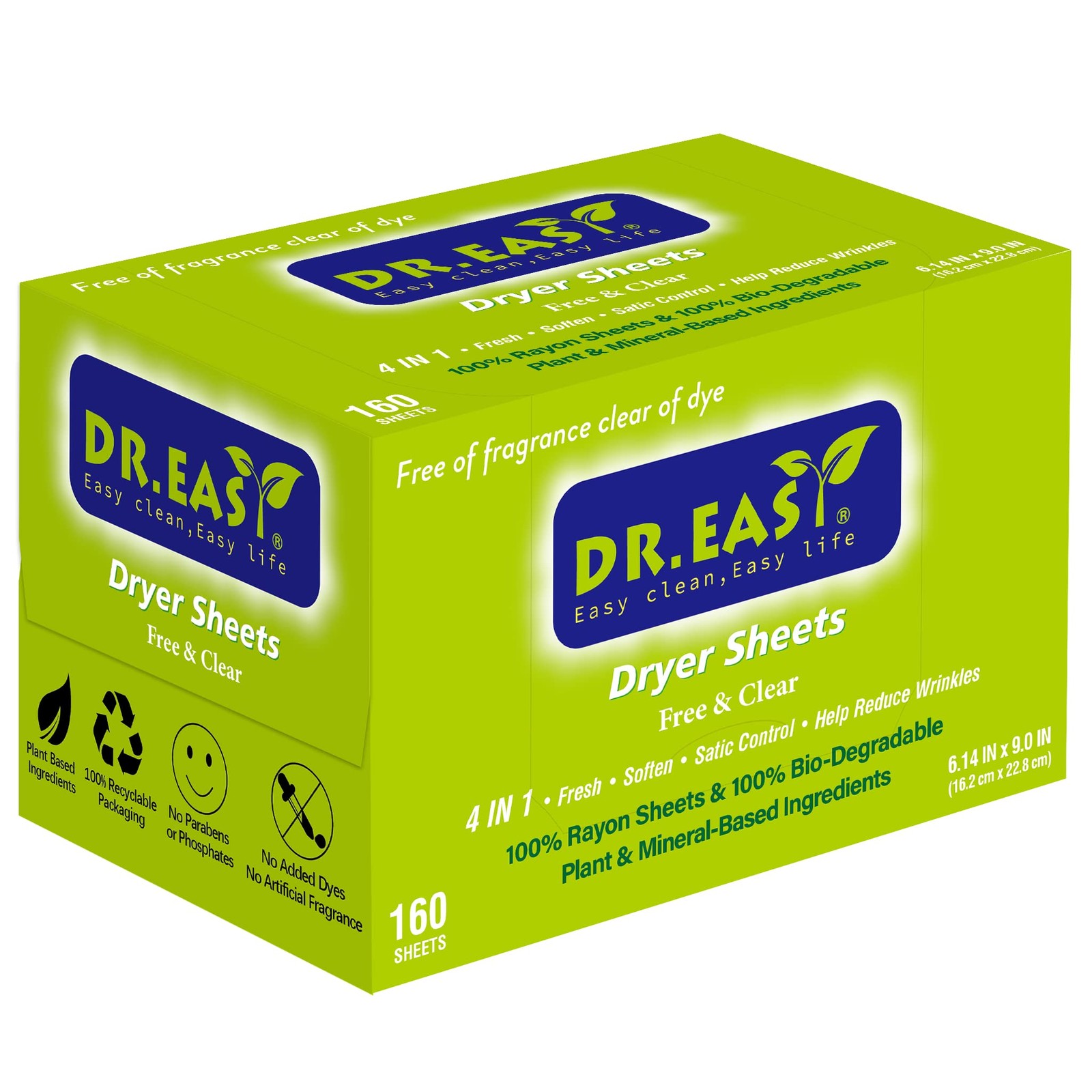 Dr.Easy Dryer Sheets & Clear Plant Based all ingredients for Sensitive Skin 1…