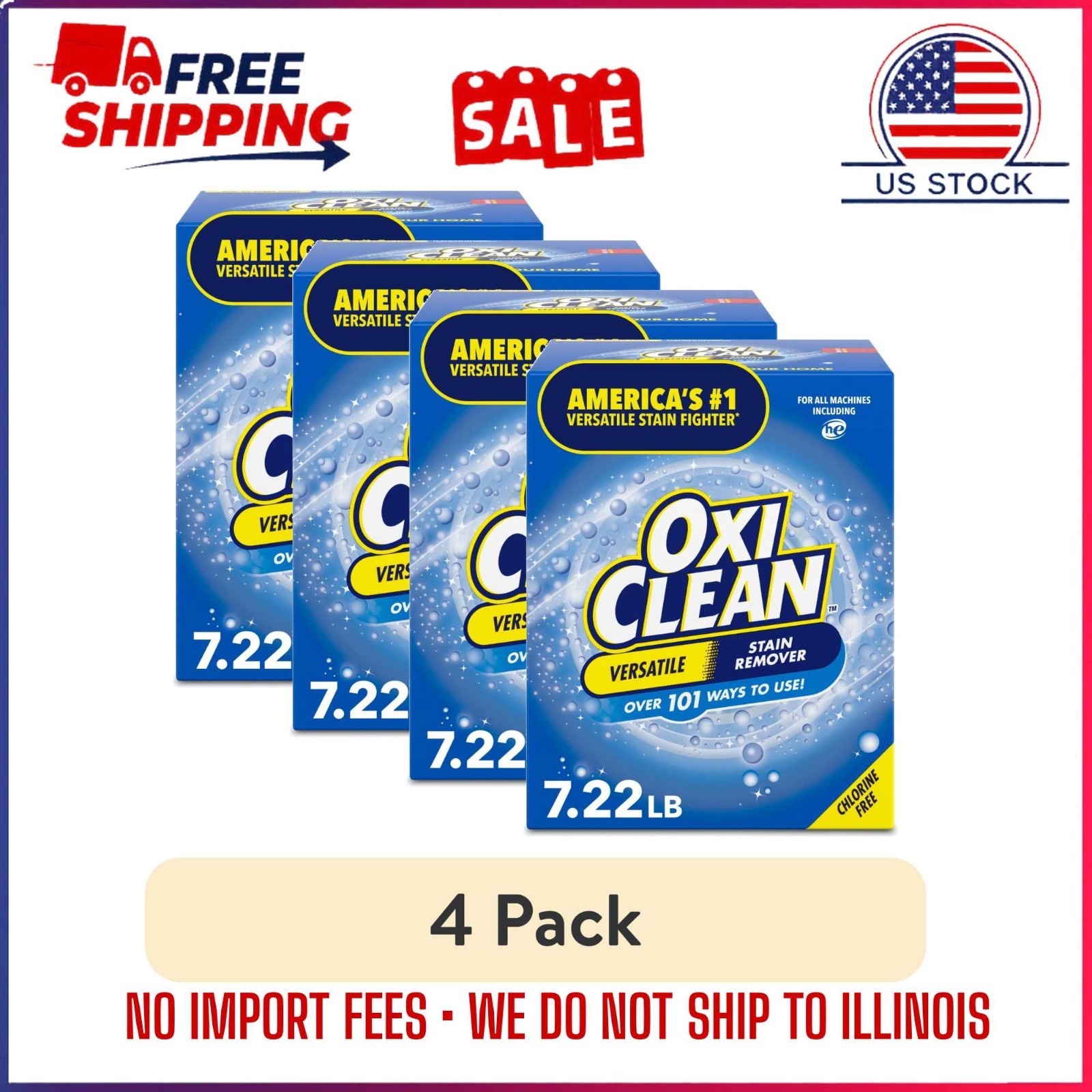4Pcs OxiClean Versatile Stain Remover Powder,Around the Home and Laundry,7.22 lb