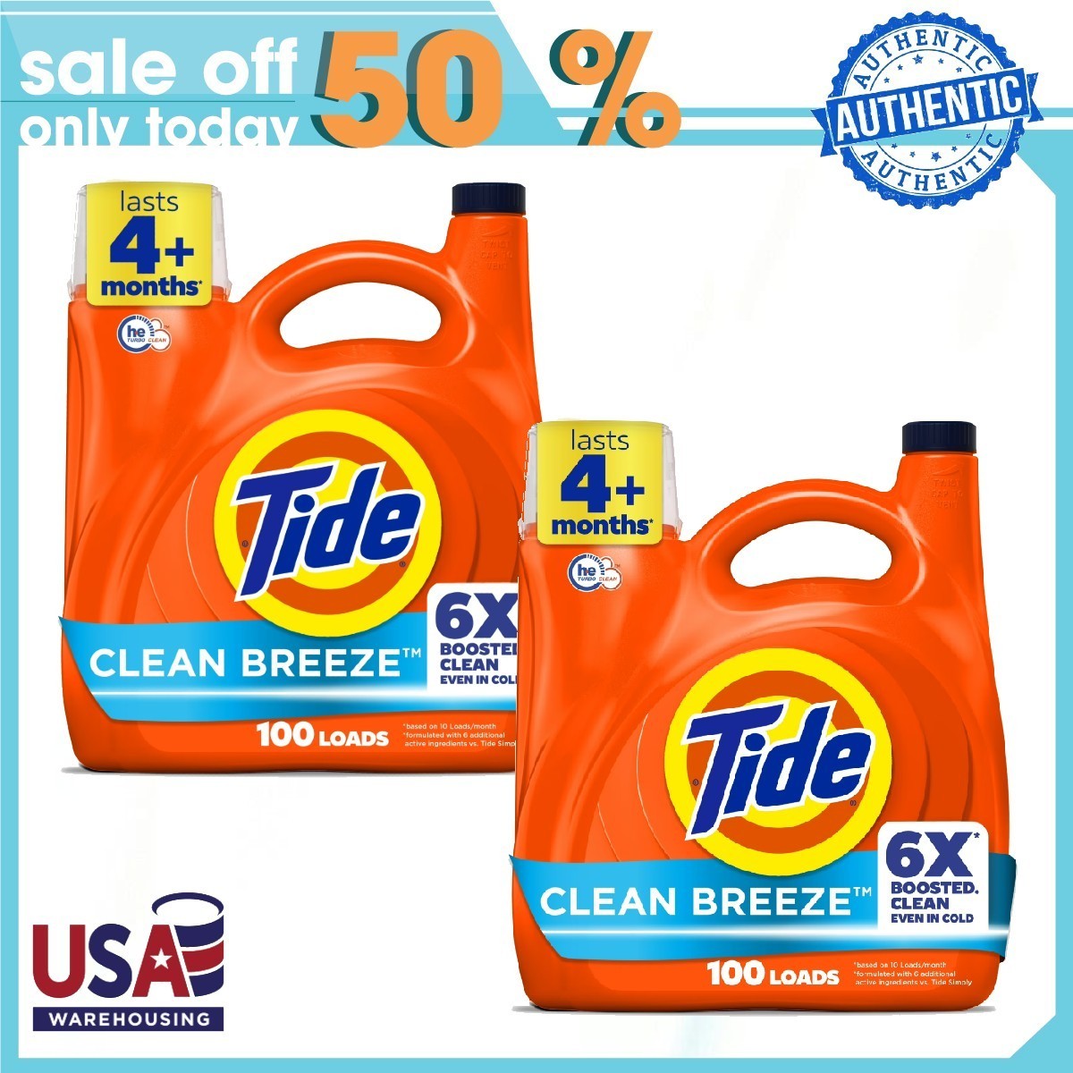 Tide Laundry Detergent Liquid with 6X Boosted Cleaning Power 125 fl oz 2 pack