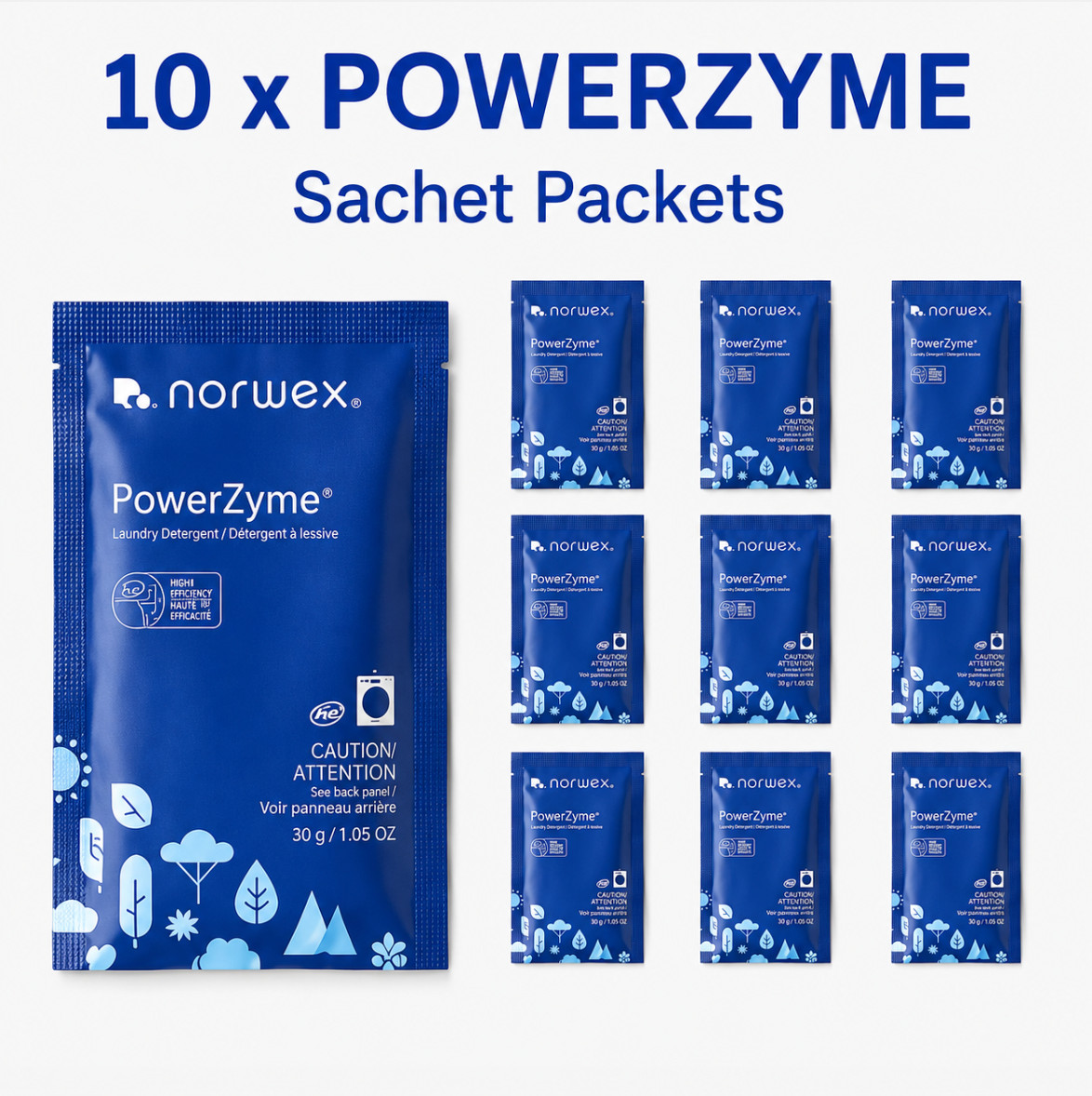 NORWEX PowerZyme Laundry Detergent Powder 10 Sachet Travel Packets 300g | 1C/30g