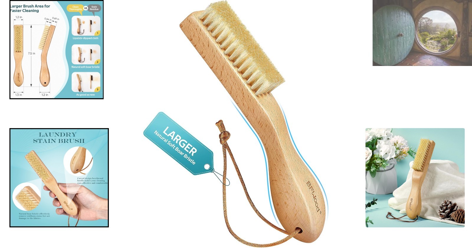 Compact Laundry Stain Brush – Natural Boar Bristles for Tough Stains on Fabrics