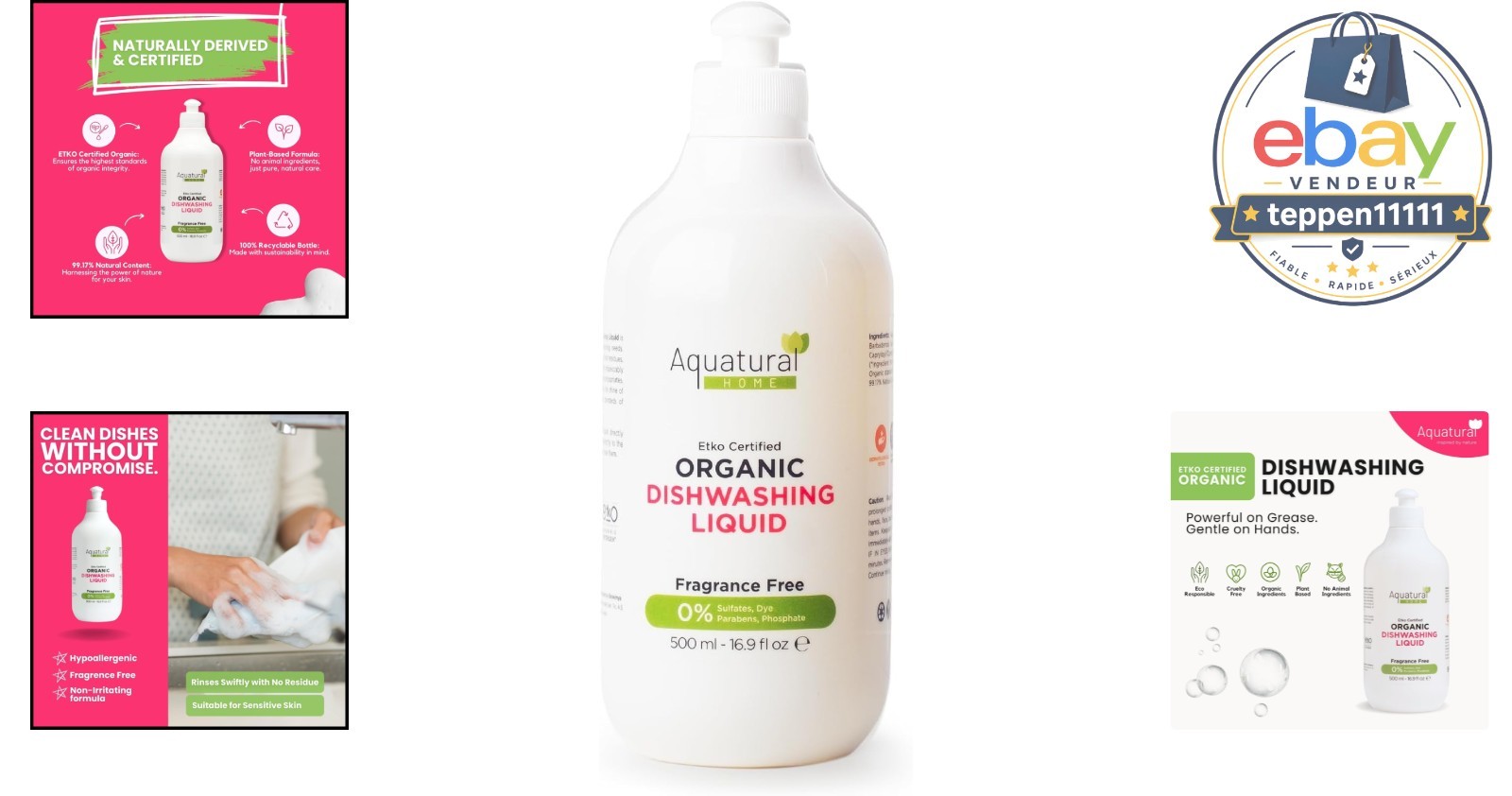 Organic Dishwashing Liquid 16.9 Fl Oz, Plant Based, Unscented, Sensitive Skin