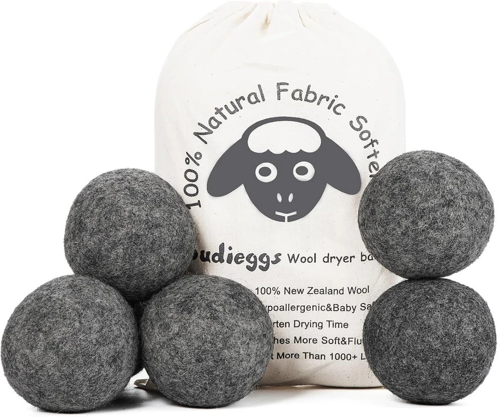 Wool Dryer Balls Dark Grey XL 6-Pack, 100% New Zealand Organic Fabric Softener f
