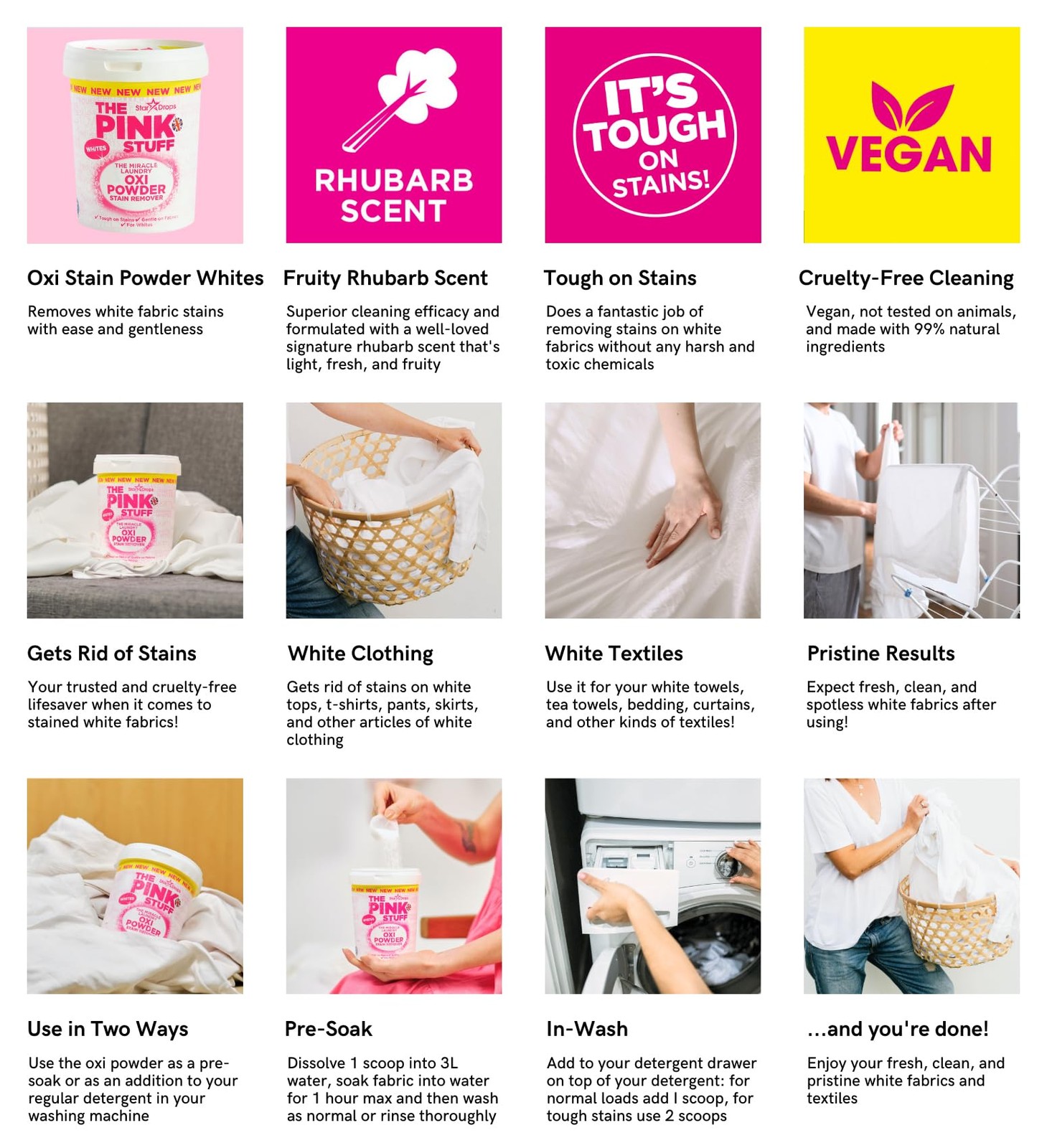 The Pink Stuff Oxi Laundry Stain Remover Powder for Whites 1 kg