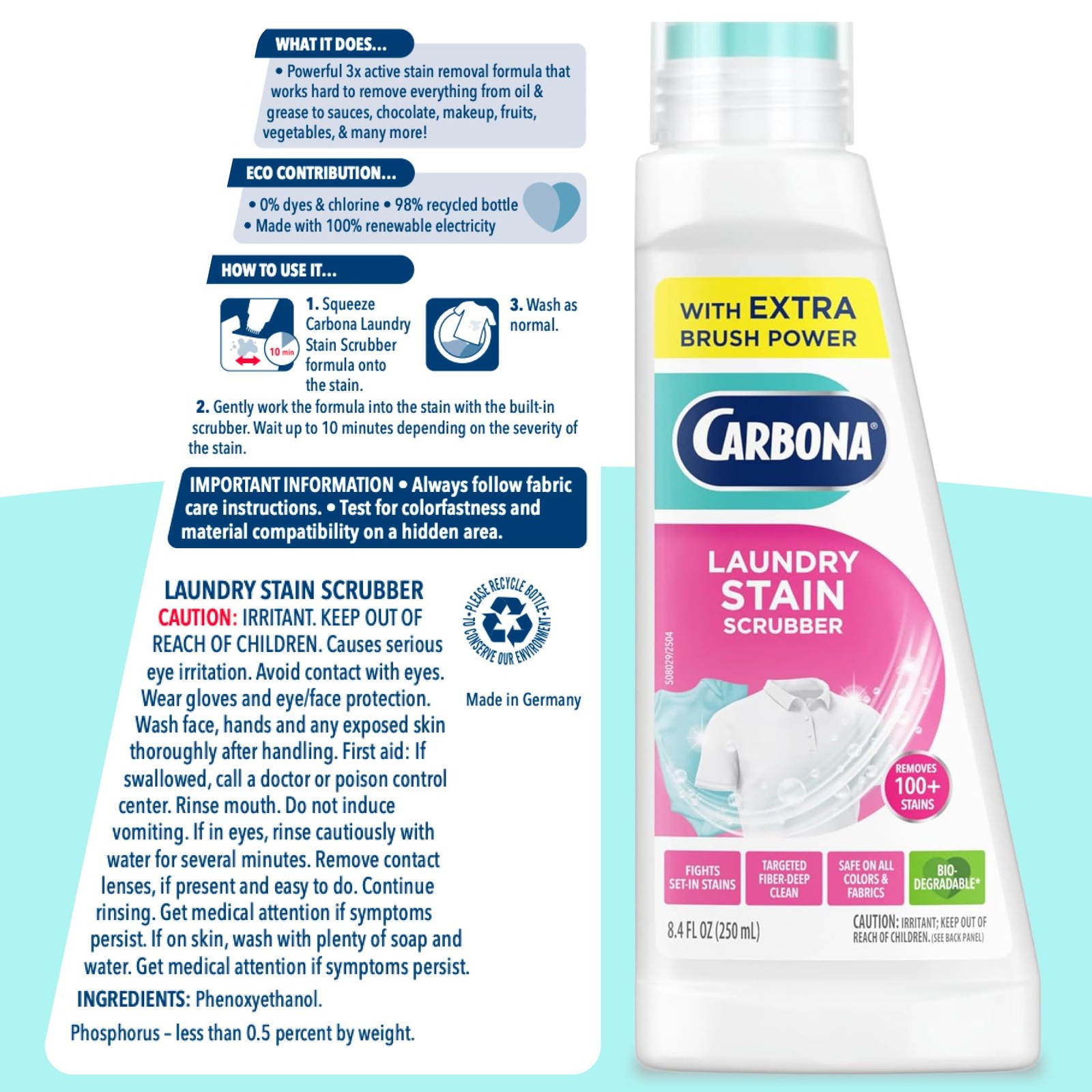 Carbona Laundry Stain Scrubber & Remover (8.4 Fl 8.4 Oz (Pack of 1), Gray