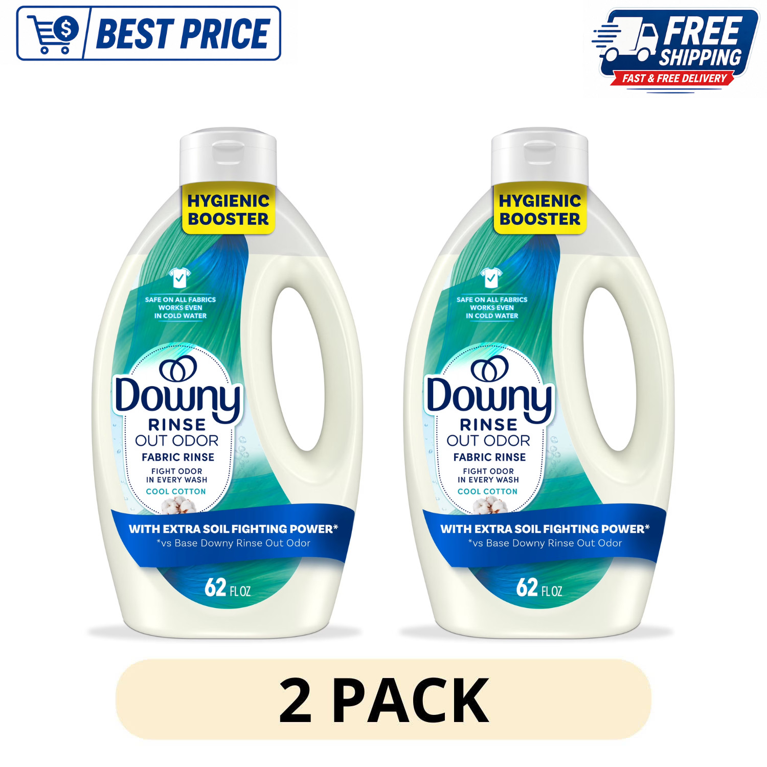 (2 Pack) Downy Rinse Out Odor Laundry Rinse Cool Cotton Scent 62oz Fresh Fabric