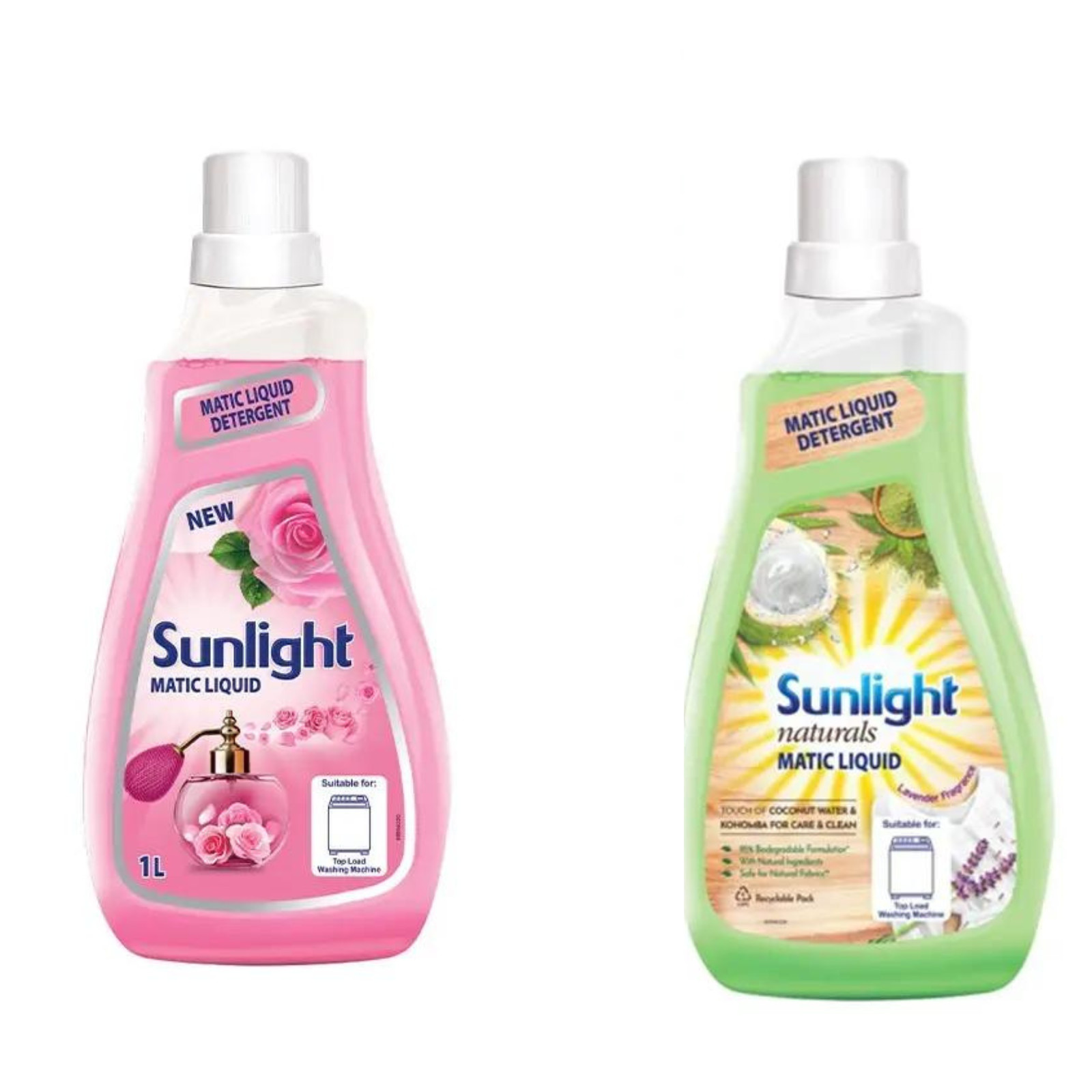 Sunlight Matic & Natural Laundry Detergent Liquid Original Scent-34 Fluid OZ x 2