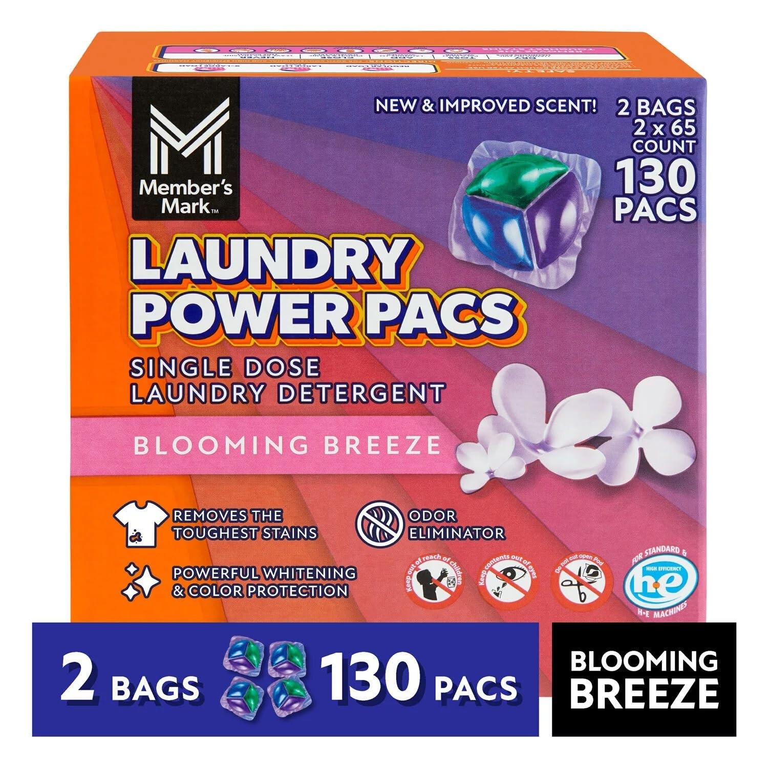 Member’s Mark Laundry Detergent Power Pacs, Blooming Breeze, 130 Count