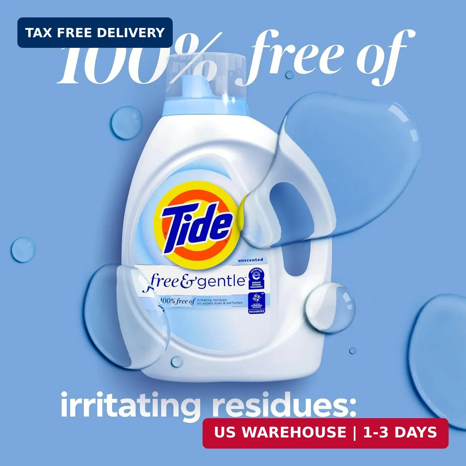Tide Free & Gentle Liquid Laundry Detergent, 126 Loads, 166 fl oz, Tide Laundry