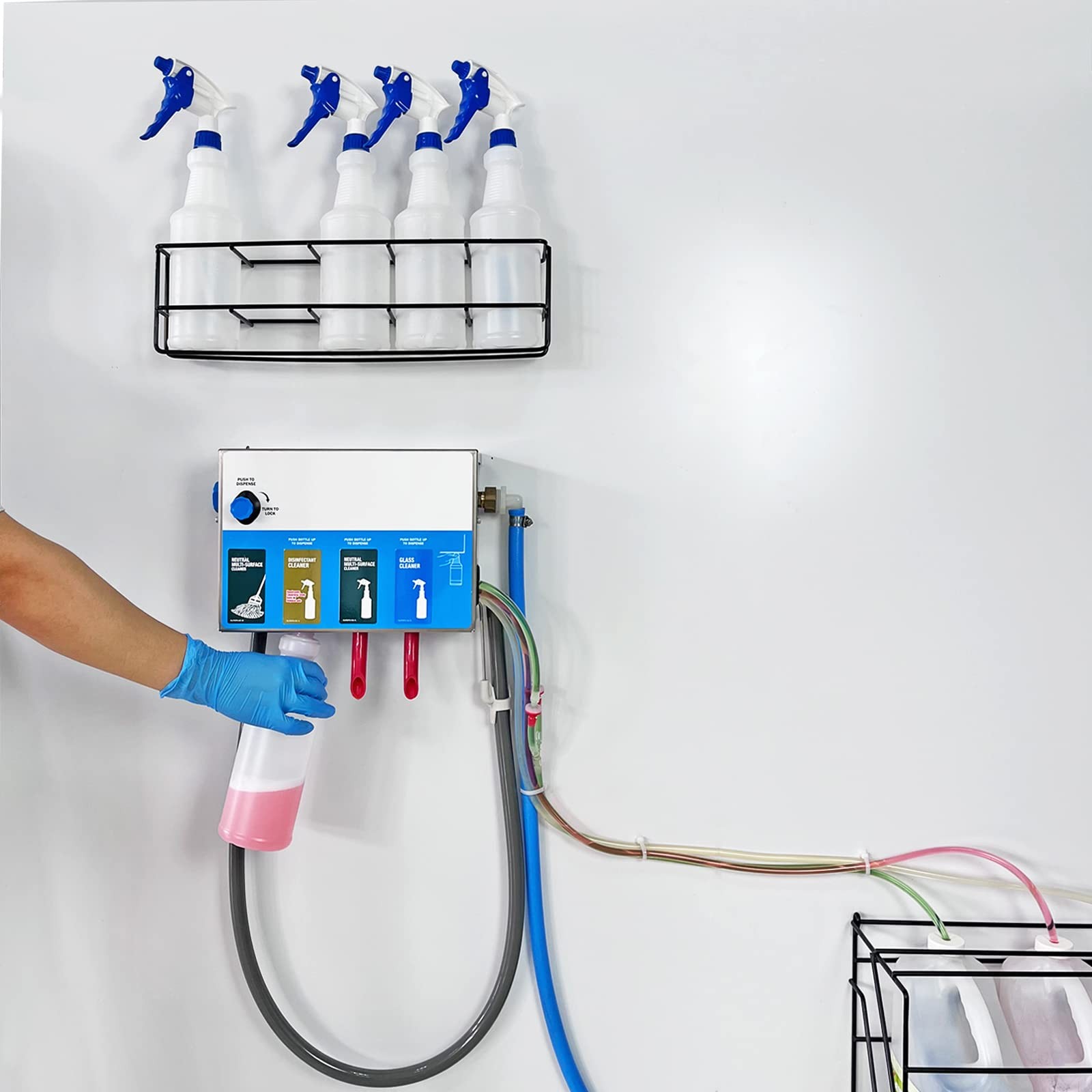 4-Products Spray Bottle, Mop Bucket, Cleaning Chemical Dilution Dispensing