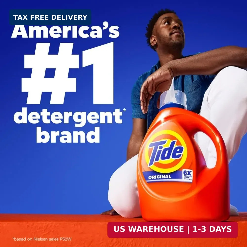 Tide Laundry Detergent Liquid, Original Scent, 64 Loads, 80 FL OZ, Works on 100%