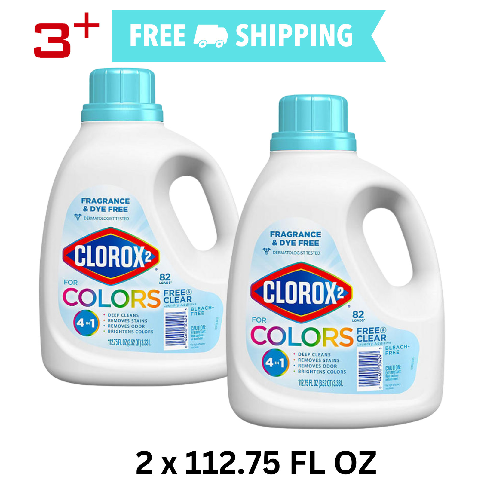 Clorox 2 Free & Clear Sensitive Skin Stain Remover 90 loads 112.8 floz x 2
